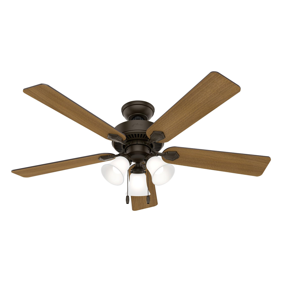 Hunter Swanson, Indoor, Ceiling Fan, with LED Lights, 44 inch, Fresh White | Standard Mount, Pull Chain, 5 Blades, For Bedroom, Living Room, Kitchen, 50885