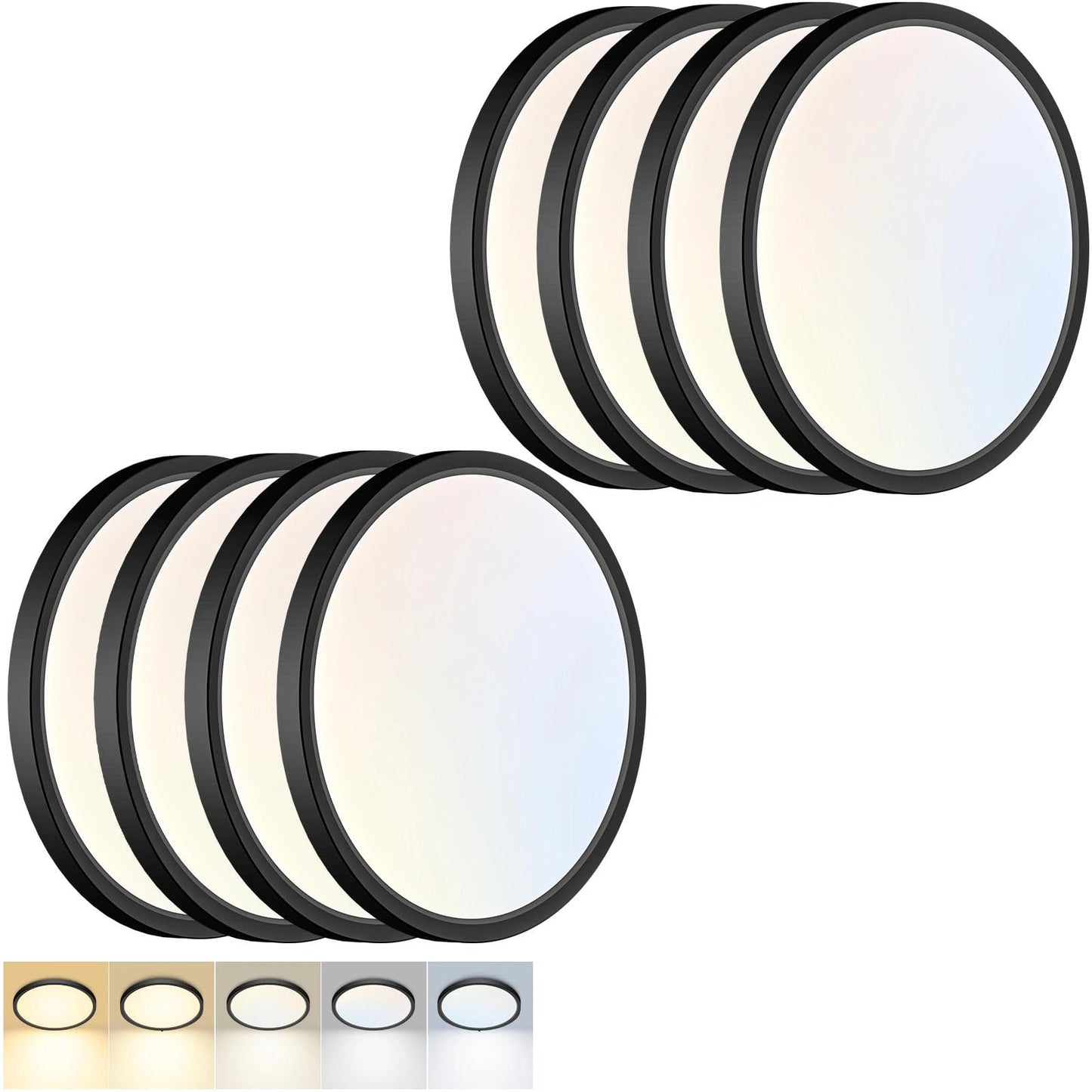 2Pack 12Inch LED Flush Mount Ceiling Light 5 Color Temperatures | 3000K/3500K/4000K/5000K/6500K 24W Black LED Ceiling Light Fixture for Bathroom Closet Kitchen Bedroom Hallway Porch Pantry
