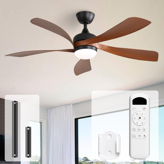 Sofucor 52 Inch Ceiling Fan with Light, 5 ABS Blades Brown | Remote Control Compatible, Reversible Quiet DC Motor, Timer, 6 Speeds, 3-CCT for Living Room Bedroom Patio Farmhouse