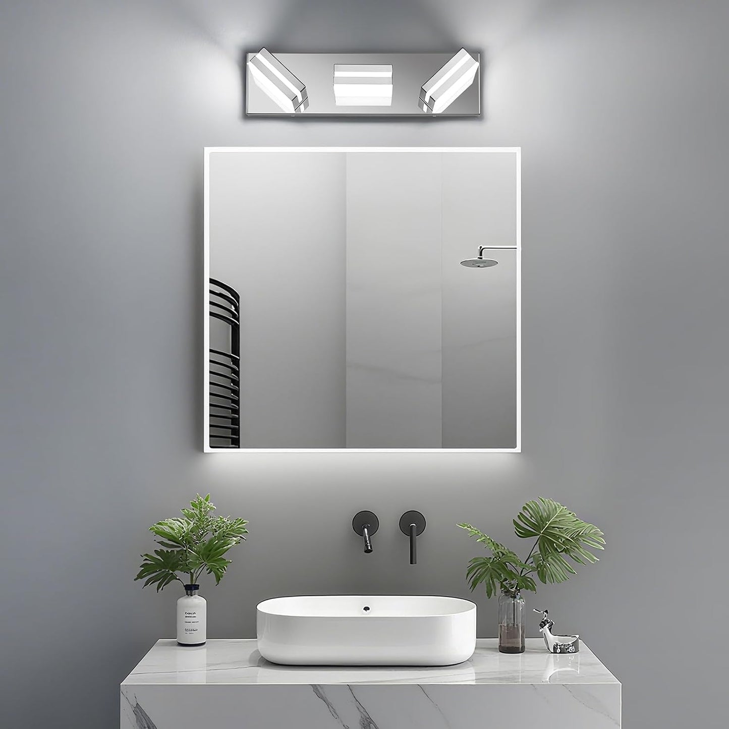 Modern LED Stainless Steel Chrome Acrylic Bathroom Lights Fixtures 3-Light | Wall Lighting,Vanity Lights for Bathroom Over Mirror 6000K 350°Rotate（No Assembly Required）