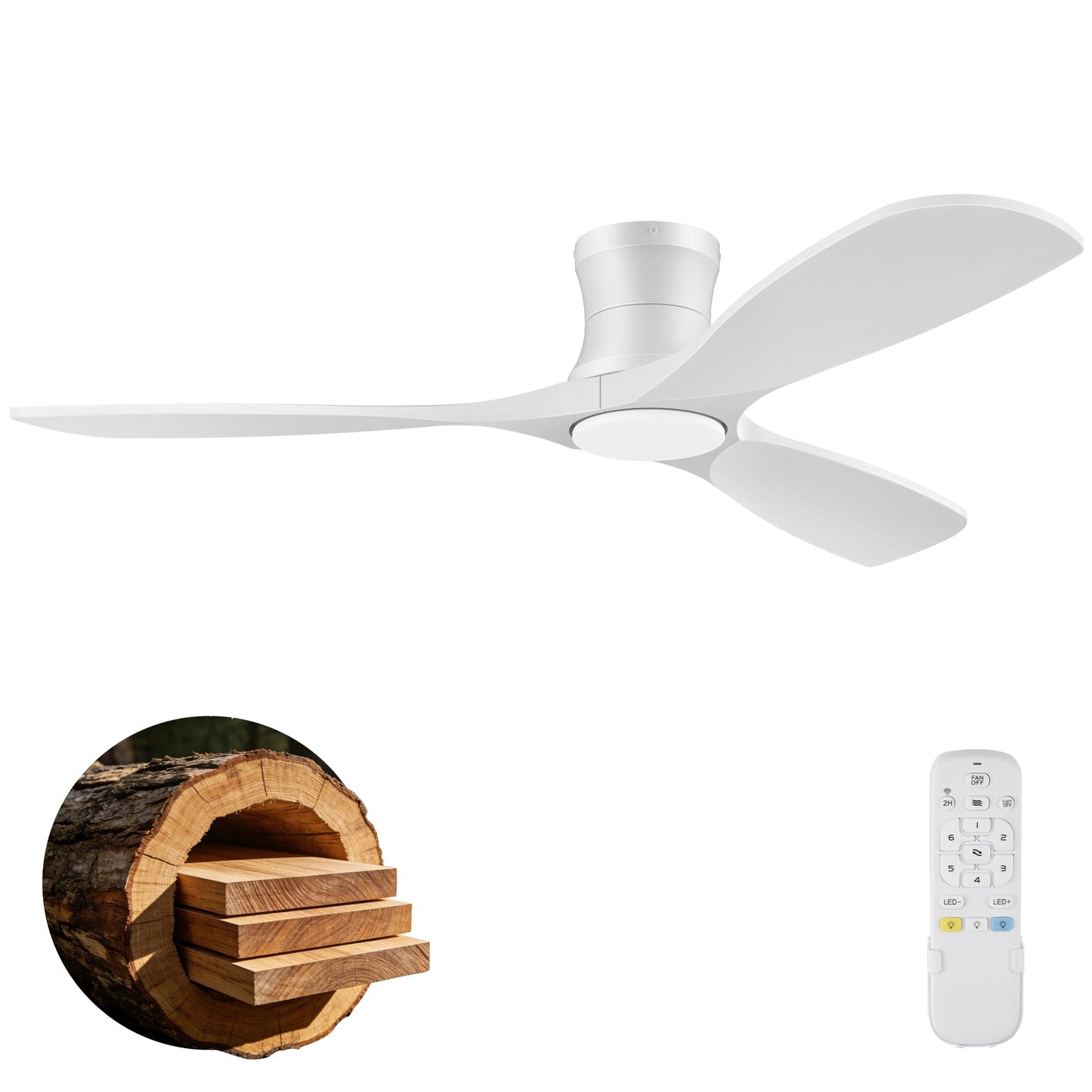 52" Wood Low Profile Ceiling Fans with Lights Remote,Flush Mount,Smart | Alexa/App Control,Easy Install,Quiet,Light Wood White,Hugger LED Ceiling Fan for Modern Outdoor Indoor Patio Bedroom,High CFM