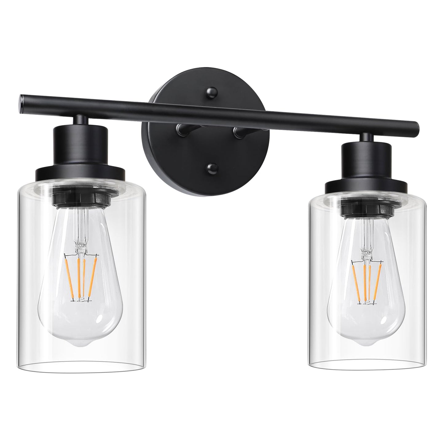 Modern Bathroom Light Fixtures, 3 Light Vanity Lights, Black Wall Lamp with Clear Glass for Bathroom, Mirror, Living Room, Bedroom, Hallway, E26 Base