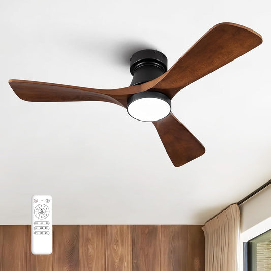 42-Inch Ceiling Fan with Lights, Remote Control, Flush Mount, Dimmable, Reversible, Wood Blades, Power-Off Memory, Quiet DC Motor – Modern Hugger Ceiling Fan for Living Room, Bedroom, Patio