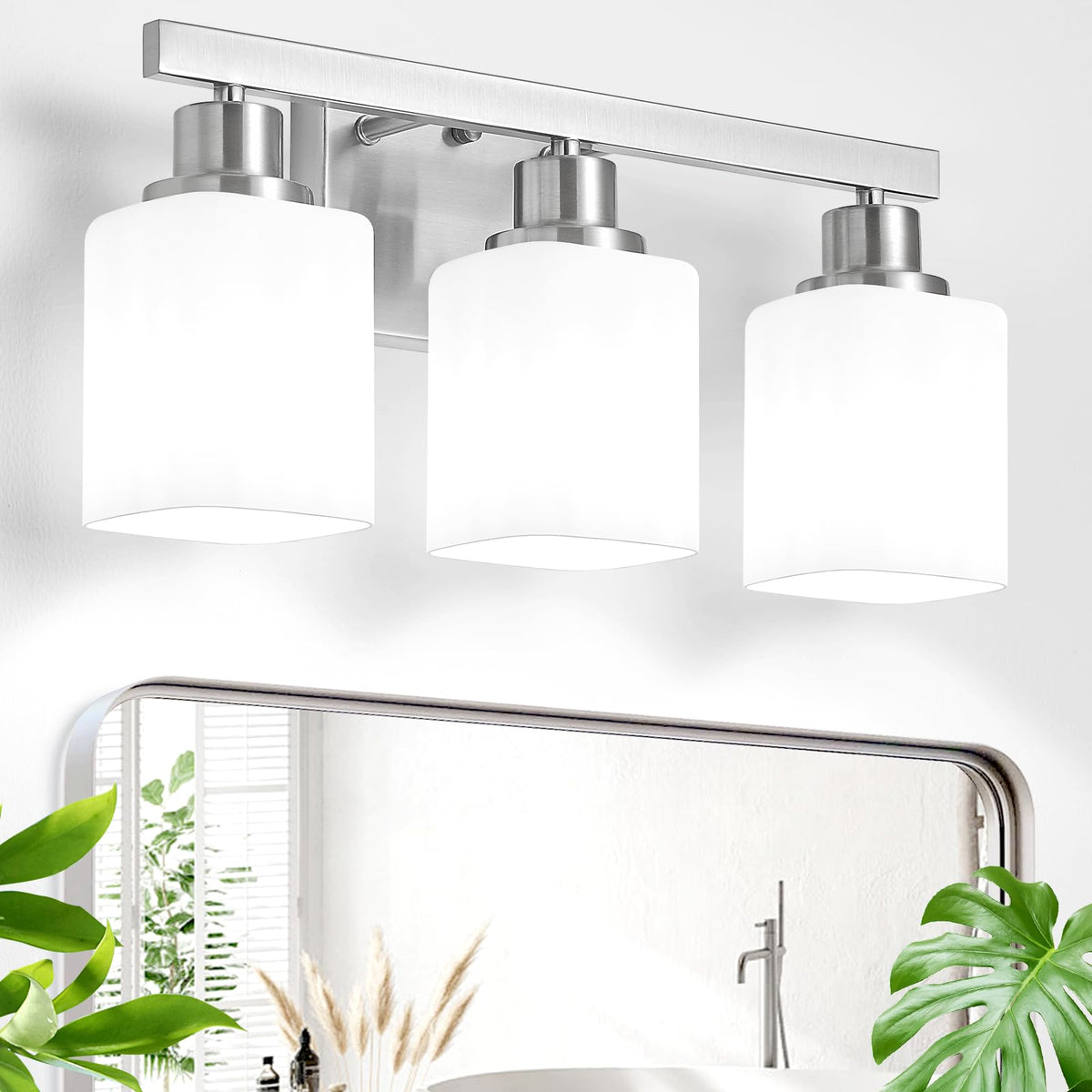 3-Light Bathroom Vanity Light,Modern Matte Black Bathroom Light Fixtures with Square Frosted Glass,Wall Sconces Lighting fixtures Over Mirror Restroom, Living Room Hallway