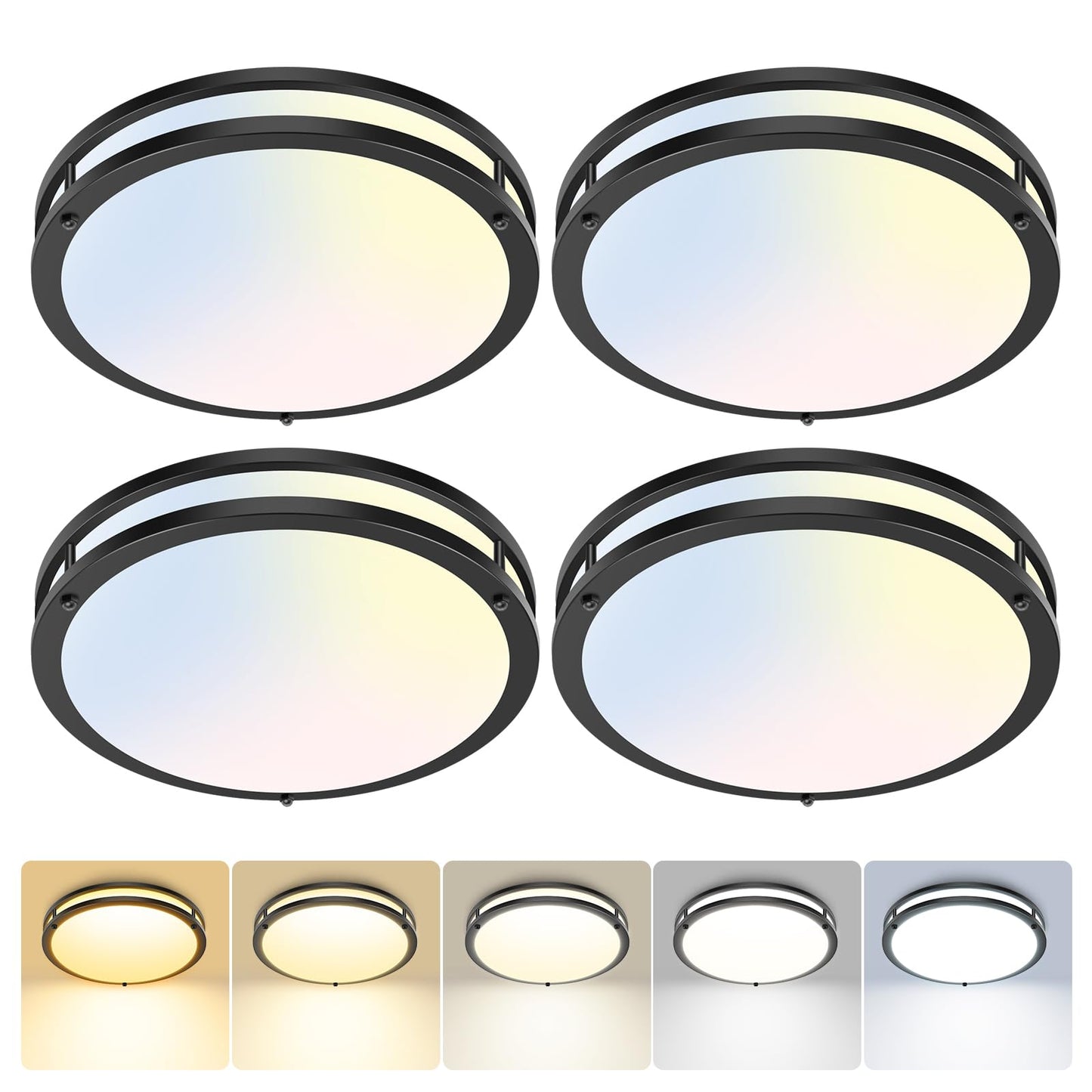 hepside 13inch Flush Mount Ceiling Light Fixture 2 Pack, Dimmable & 5 Color Temperatures Ceiling Light Black, 24W 3000K 3500K 4000K 5000K 6500K Adjustable Ceiling Lamps for Bathroom Bedroom Hallway