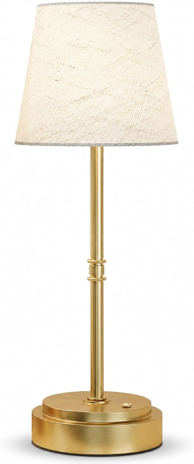 Rechargeable Cordless Table Lamp, Nightstand to End Table,Gold,1 Pack | 6000mAh Battery Operated, 16-Inch Antique Brass Aesthetic, For Kitchen Counter, Bathroom Vanity and Dining Room