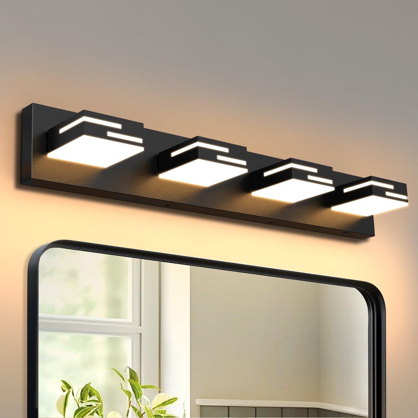 LED Modern Bathroom Vanity Light Fixtures, Dimmable Matte Black Vanity Lights for Bathroom Lighting Fixtures Over Mirror, with 360° Rotatable Acrylic Heads 4-Light 30-inch (Cool White 6000K)