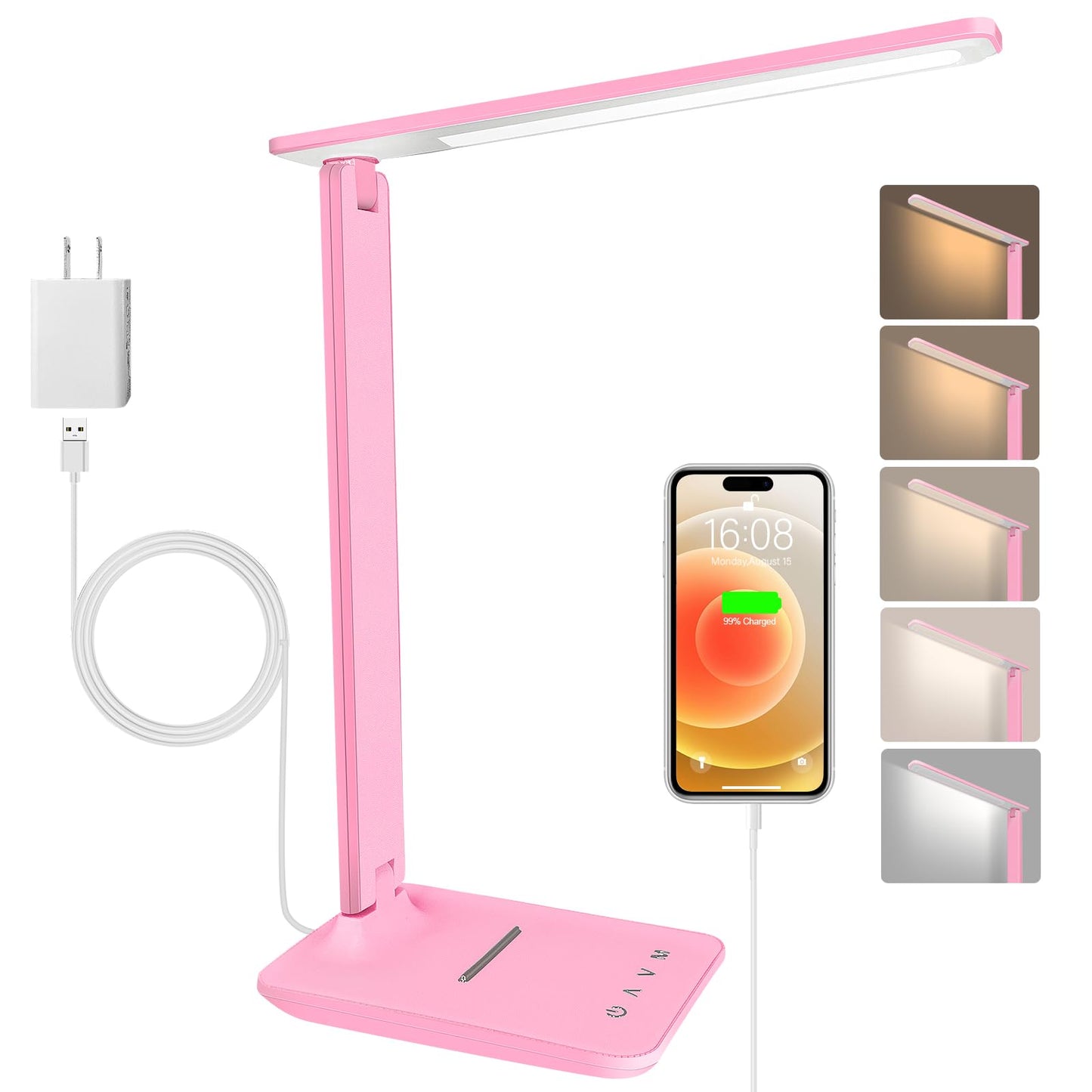 LED Desk Lamp for Office Home, Bright Desk Light with USB Charging Port, Adjustable Dimmable Desk Lamps 5 Modes 5 Brightness, Touch Study Lamp for Nail, Craft, Puzzle, Sewing, Study, Black