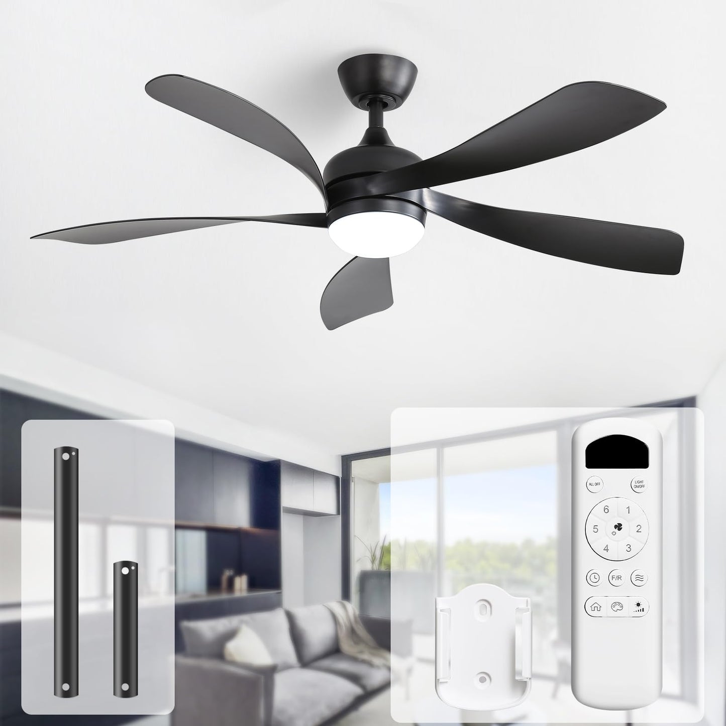Sofucor 52 Inch Ceiling Fan with Light, 5 ABS Blades Brown | Remote Control Compatible, Reversible Quiet DC Motor, Timer, 6 Speeds, 3-CCT for Living Room Bedroom Patio Farmhouse