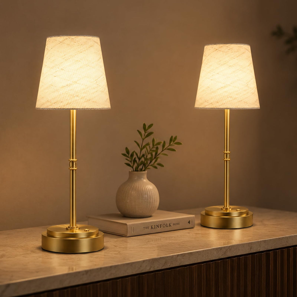 Rechargeable Cordless Table Lamp, Nightstand to End Table,Gold,1 Pack | 6000mAh Battery Operated, 16-Inch Antique Brass Aesthetic, For Kitchen Counter, Bathroom Vanity and Dining Room
