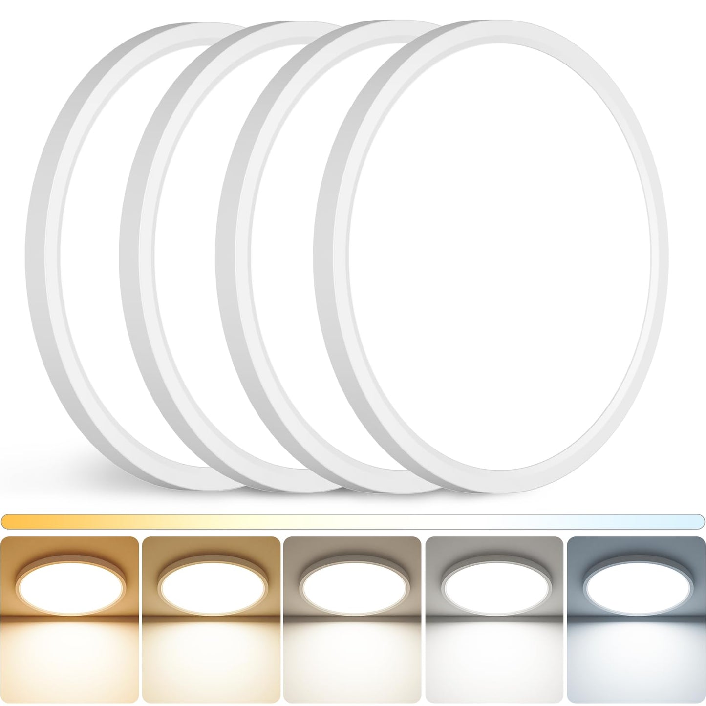 12Inch LED Ceiling Light Flush Mount, 5CCT 3000K-6500K Adjustable Ceiling Light Fixture, 2400LM 24W Bright White Flat Lighting Fixture for Hallway Kitchen Bathroom Bedroom, 6Pack