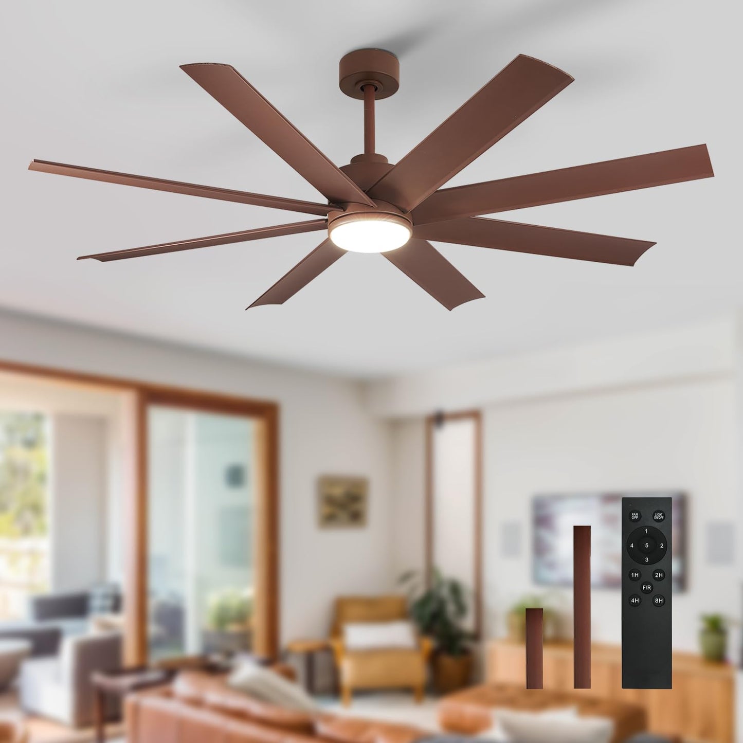Large Ceiling Fans with Lights: Modern 72 Inch 8 Blade Outdoor Ceiling Fan with Remote APP Control - Dimmable Black Big Fan Light Indoor Reversible 6 Speed Quiet DC Motor