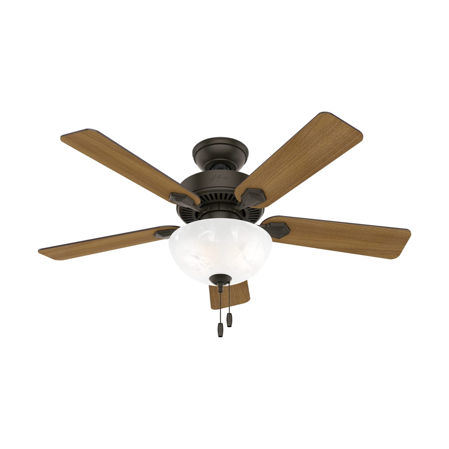 Hunter Swanson, Indoor, Ceiling Fan, with LED Light, 52 inch, Fresh White | Standard Mount, Pull Chain, 5 Blades, For Bedroom, Living Room, Kitchen, 50908