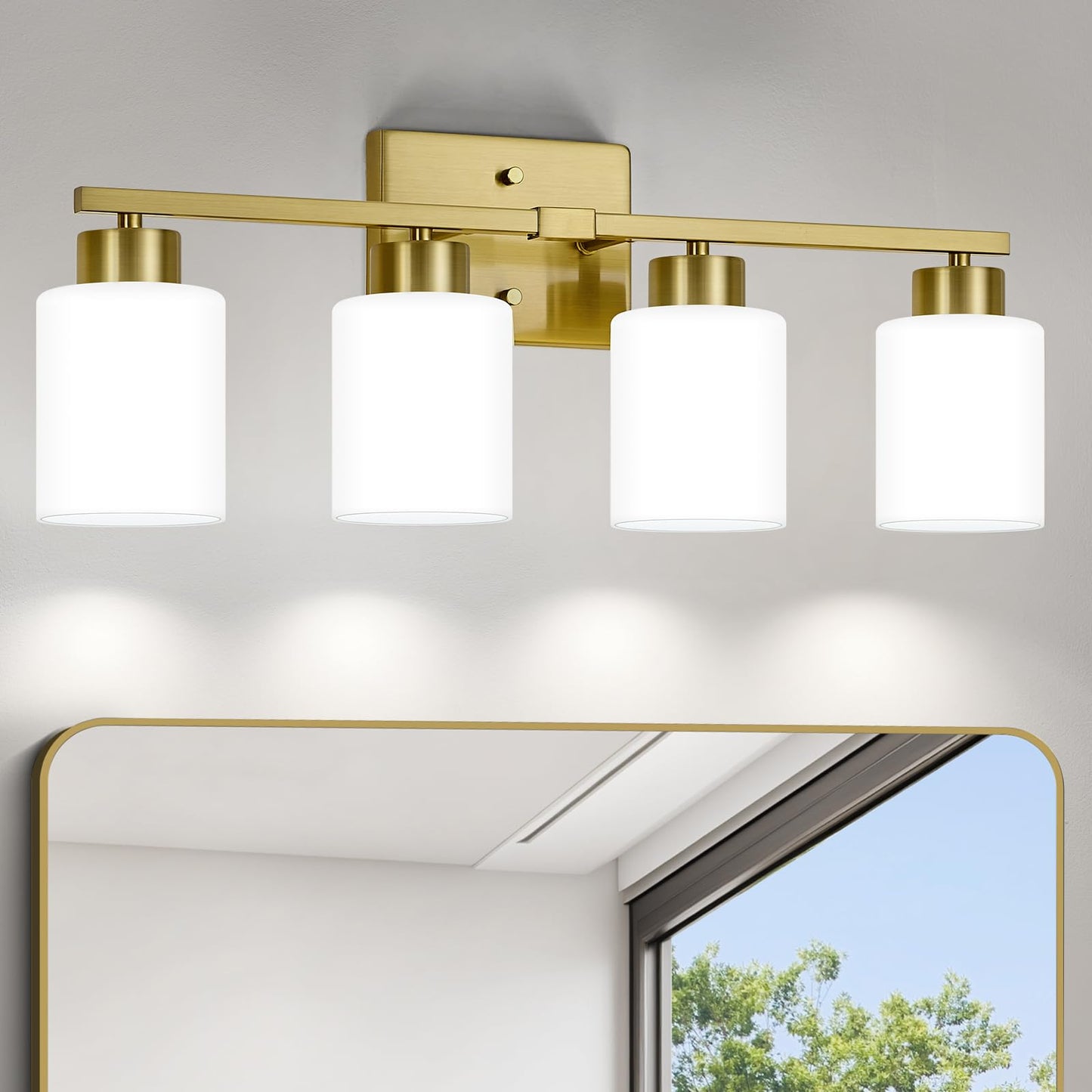 FonmYim Brushed Nickel Bathroom Light Fixtures Vanity Lights Over Mirror | Modern 3-Light lighting fixtures for bathroom with Milky White Frosted Glass Shades, E26 Socket (Bulbs Not Included)