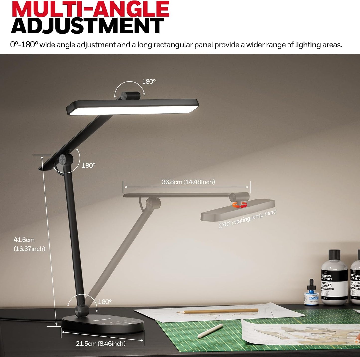 Honeywell HWT-H4 LED Desk Lamp, Eye-Caring, Dimmable, Auto Sensor | CRI97 Sunturalux LED, flicker-free eye care, 3 color temperatures, 5 brightness levels, auto dimming sensor, 60-min timer