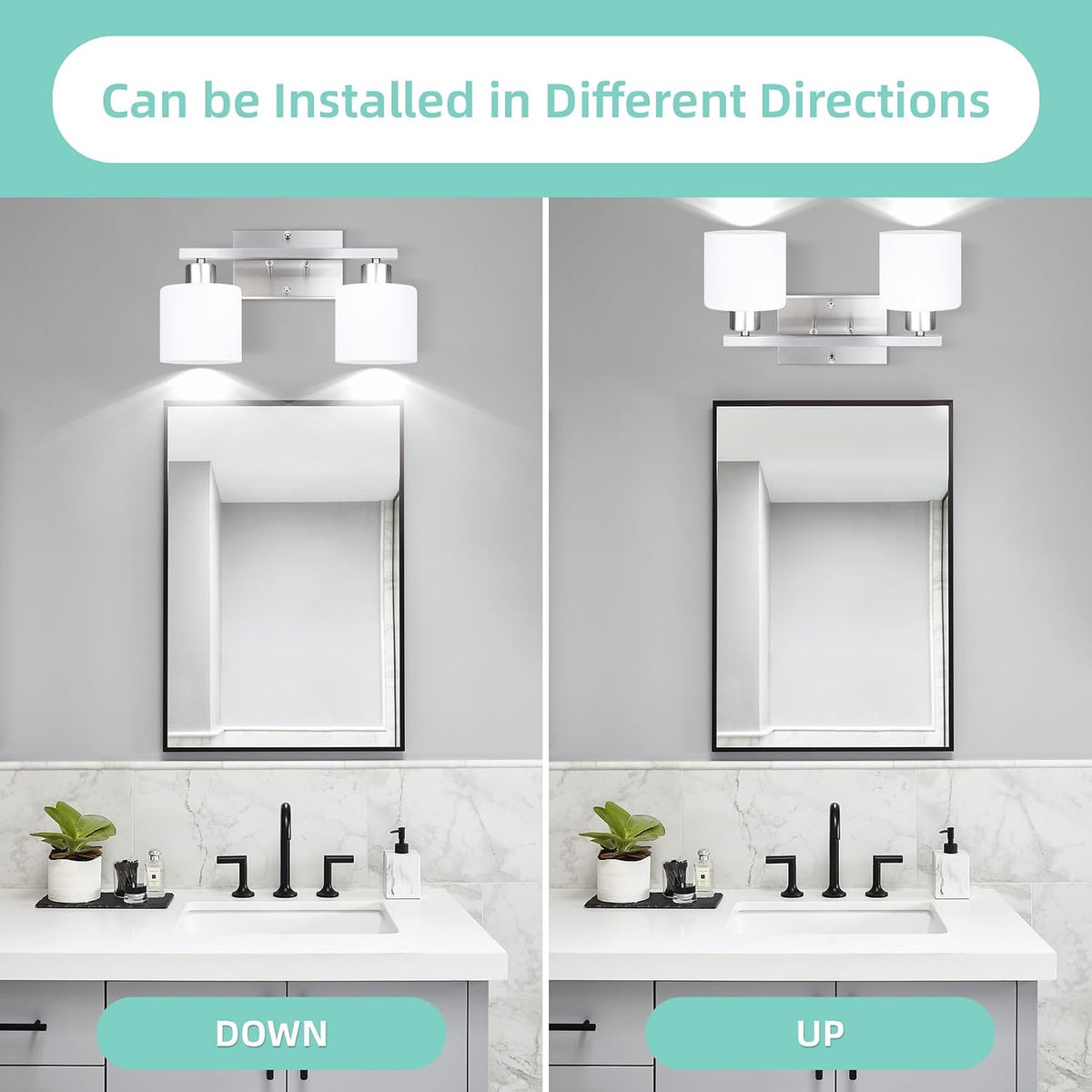 SILAMPDI 2-Light Bathroom Vanity Light Fixtures Over Mirror Brushed Nickel | Modern Milky White Frosted Glass Shades, Anti-Rust Finished, Wall Sconce for Bedroom Restroom, E26 Socket, Easy Installation