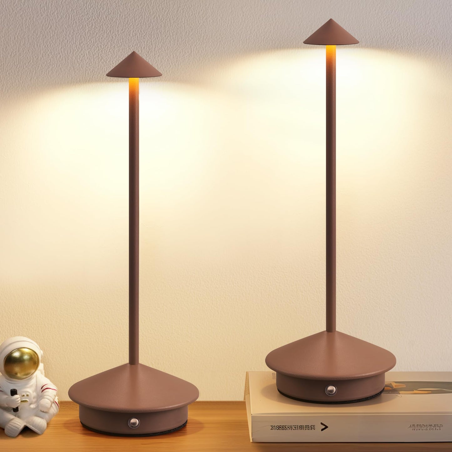 Modern Cordless Table Lamp Set of 2, Black Portable LED Desk Lamps | 5000mAh, Rechargeable, Battery Operated Lighting for Bedroom, Dining Room, Restaurant, Coffee Shop, Camping, Night Light
