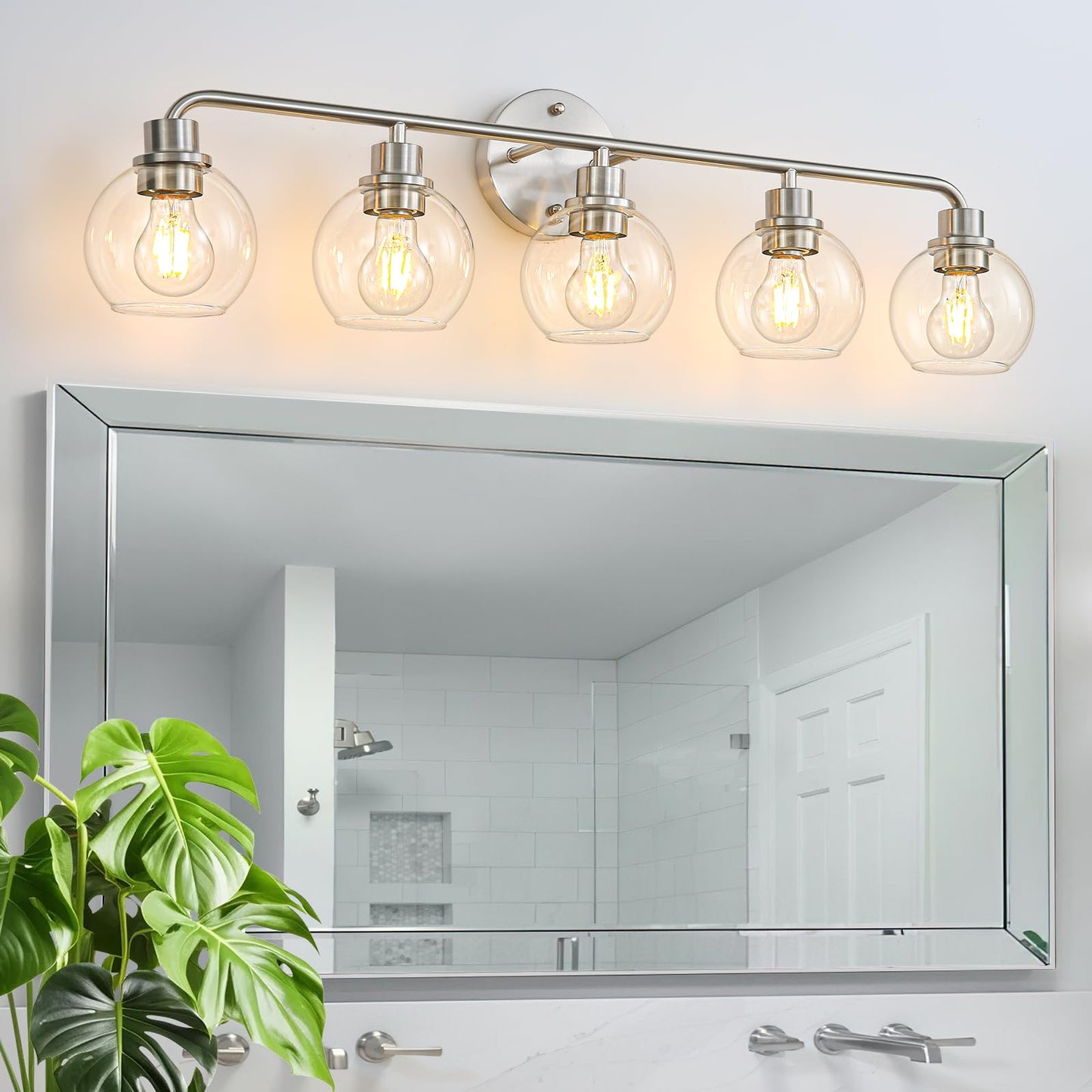 Bathroom Light Fixtures Gold Vanity Light 3 Light Brushed Brass | Wall Sconces Lighting with Clear Globe Glass Shades Bath Wall Lamp for Mirror Kitchen Living Room Bedroom Hallway