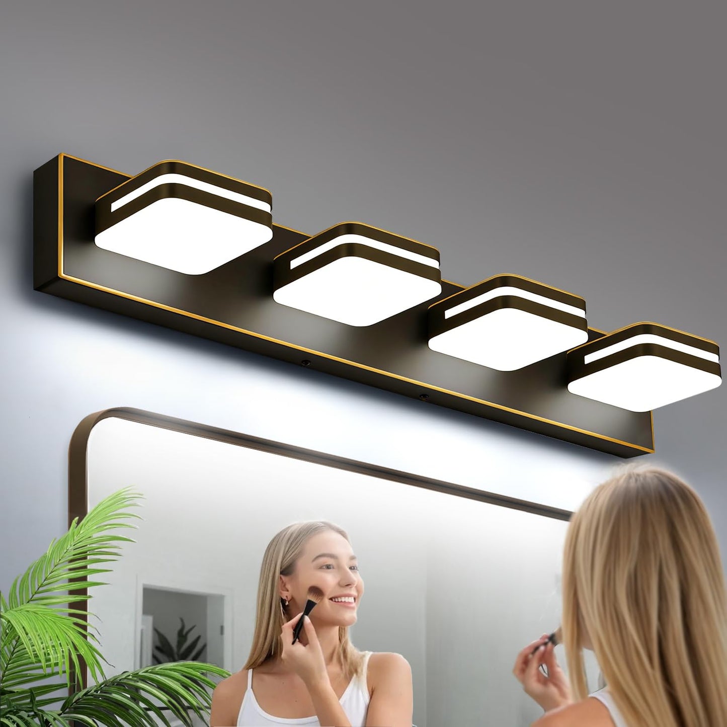 Torondo 360° Rotate LED Bathroom Vanity Light Fixtures, Acrylic Vanity Lights for Bathroom, Modern Wall Lighting Fixtures Over Mirror Living, Brushed Nickel, Natural White, 3-Light, 17-Inch