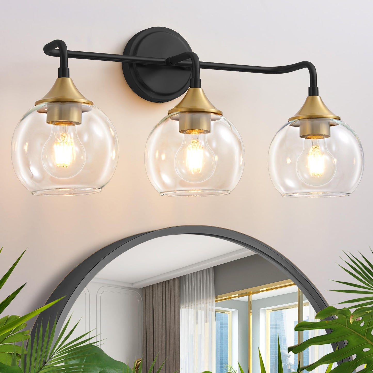 Gold Bathroom Light Fixtures 3-Light Farmhouse Vanity Light 22" | Modern Vanity Lighting Fixtures Over Mirror, Thickened Clear Glass Shade, UL E26 Dimmable