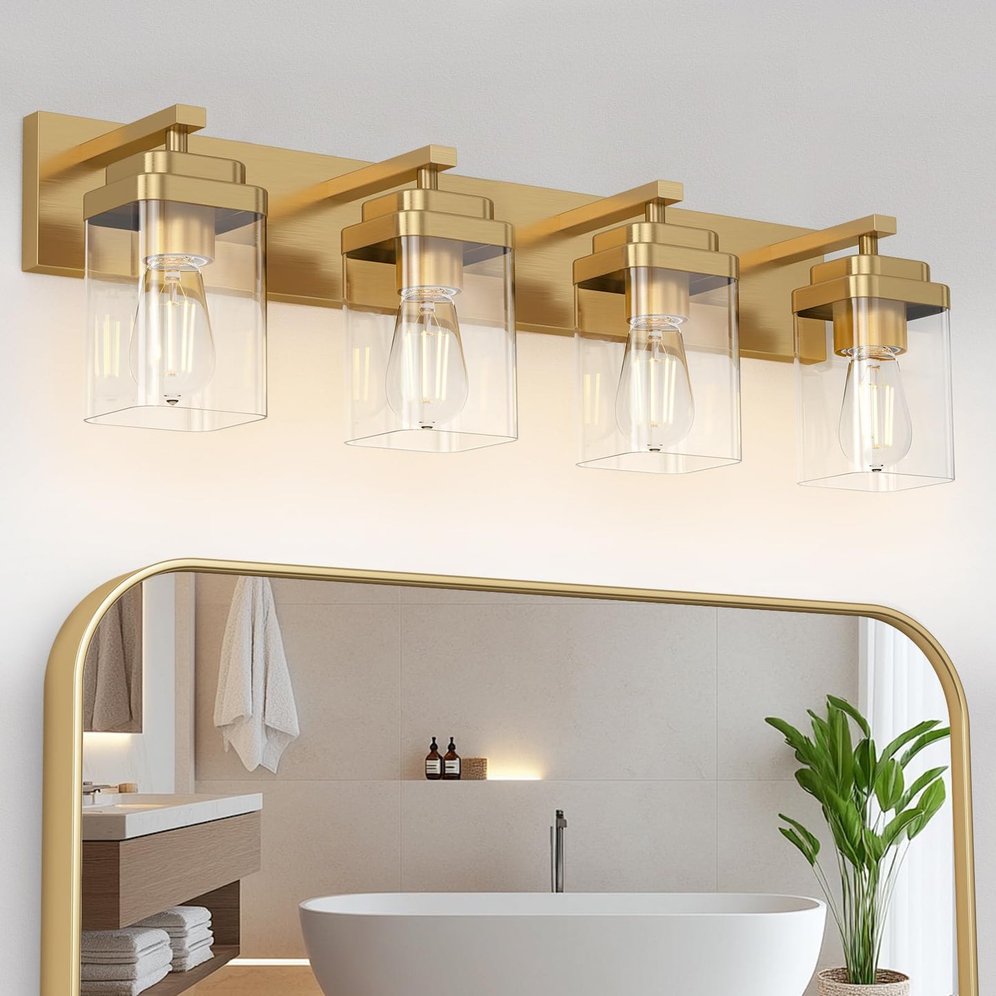 Black Bathroom Light Fixtures, 3 Lights Bathroom Lighting Fixtures Over Mirror, Square Design & Rectangle Large Backplate, Modern Vanity Lighting Fixtures, for Bathroom/Living Room/Bedroom