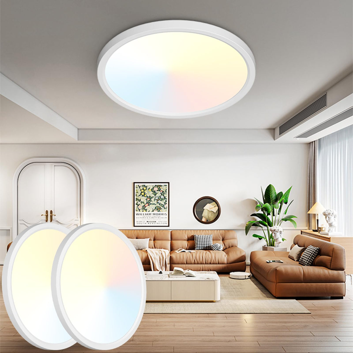 12Inch LED Ceiling Light Flush Mount, 5CCT 3000K-6500K Adjustable Ceiling Light Fixture, 2400LM 24W Bright White Flat Lighting Fixture for Hallway Kitchen Bathroom Bedroom, 6Pack