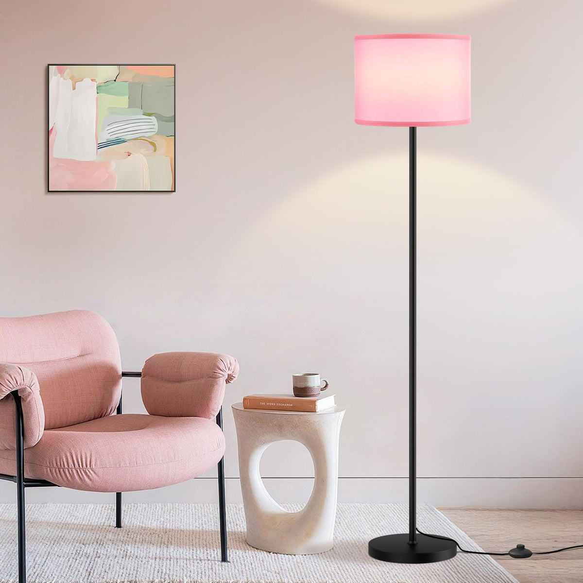 Modern Floor Lamp Simple Design with White Shade & Foot Pedal Switch | 60" Black Floor Lamp(Without Bulb), Tall Lamps for Living Room Bedroom Office Dining Room Kitchen