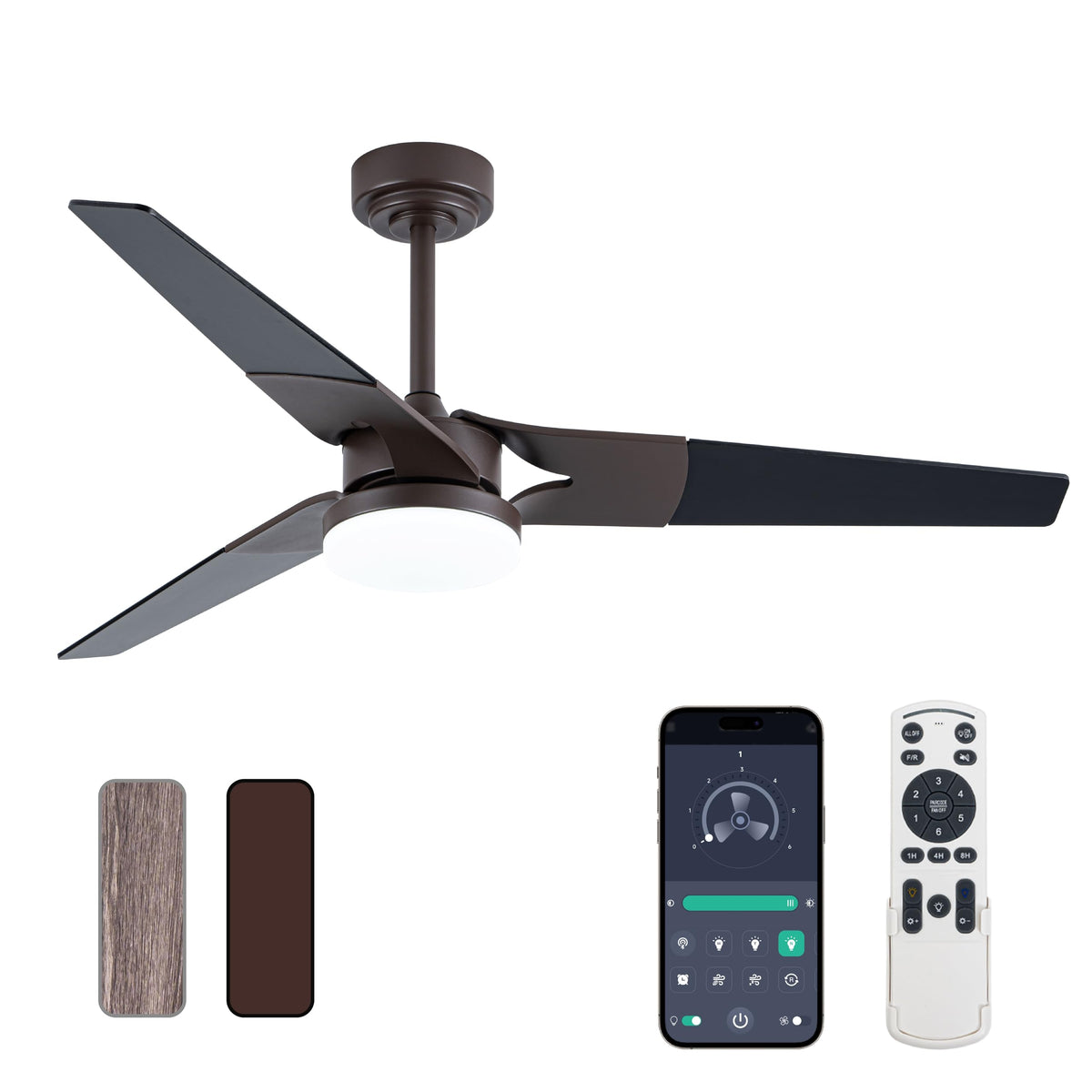 Gold Ceiling Fan with Lights and Remote, 52 In | 3 Blade Style, App Remote Control, Timer, Reversible, 3CCT, 6 Speed, 2 Color Blade for Indoor, Bedroom, Living Room