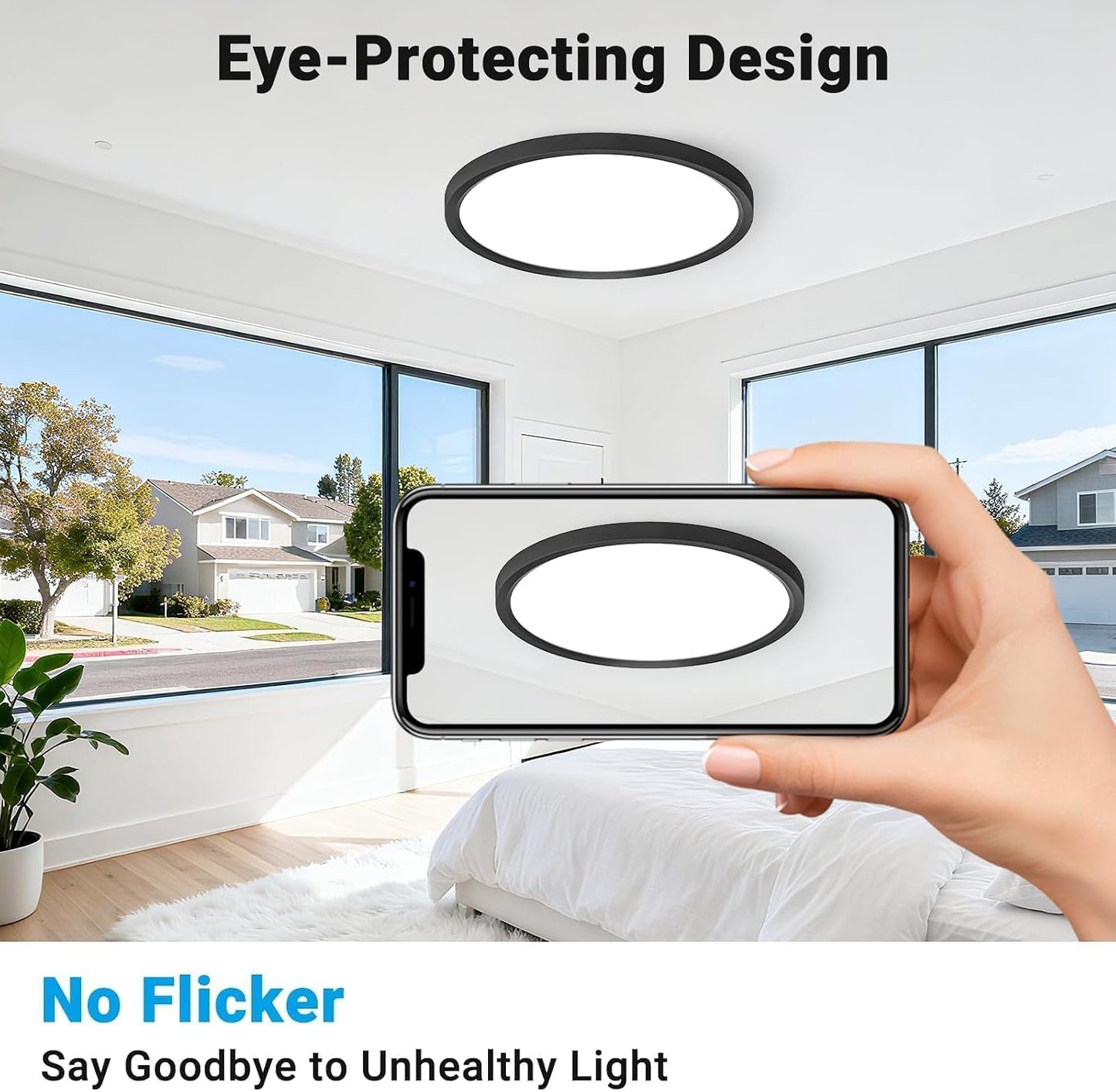 2Pack 12Inch LED Flush Mount Ceiling Light 5 Color Temperatures | 3000K/3500K/4000K/5000K/6500K 24W Black LED Ceiling Light Fixture for Bathroom Closet Kitchen Bedroom Hallway Porch Pantry