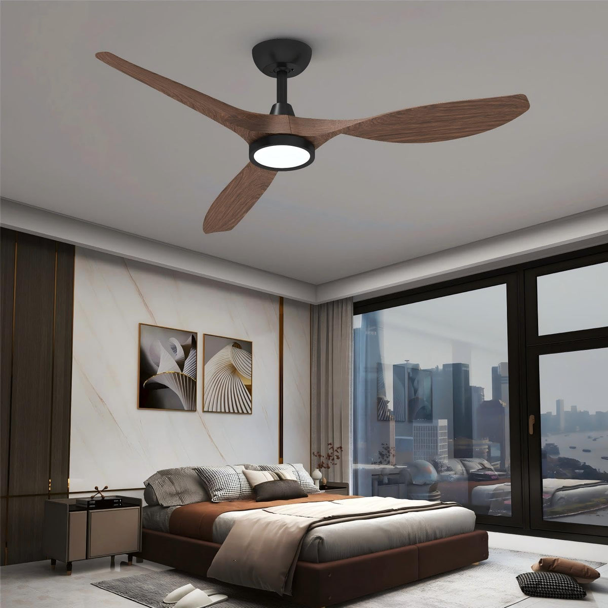 Roomratv 52'' Modern Ceiling Fan with Light, Wide Blade Design, Remote | DC Motor,Reversible,Color Adjustable,Dimmable,Led Light,6 Speeds,3 Timers,Modern,Plastic,Bedrooms, Living rooms,Indoor