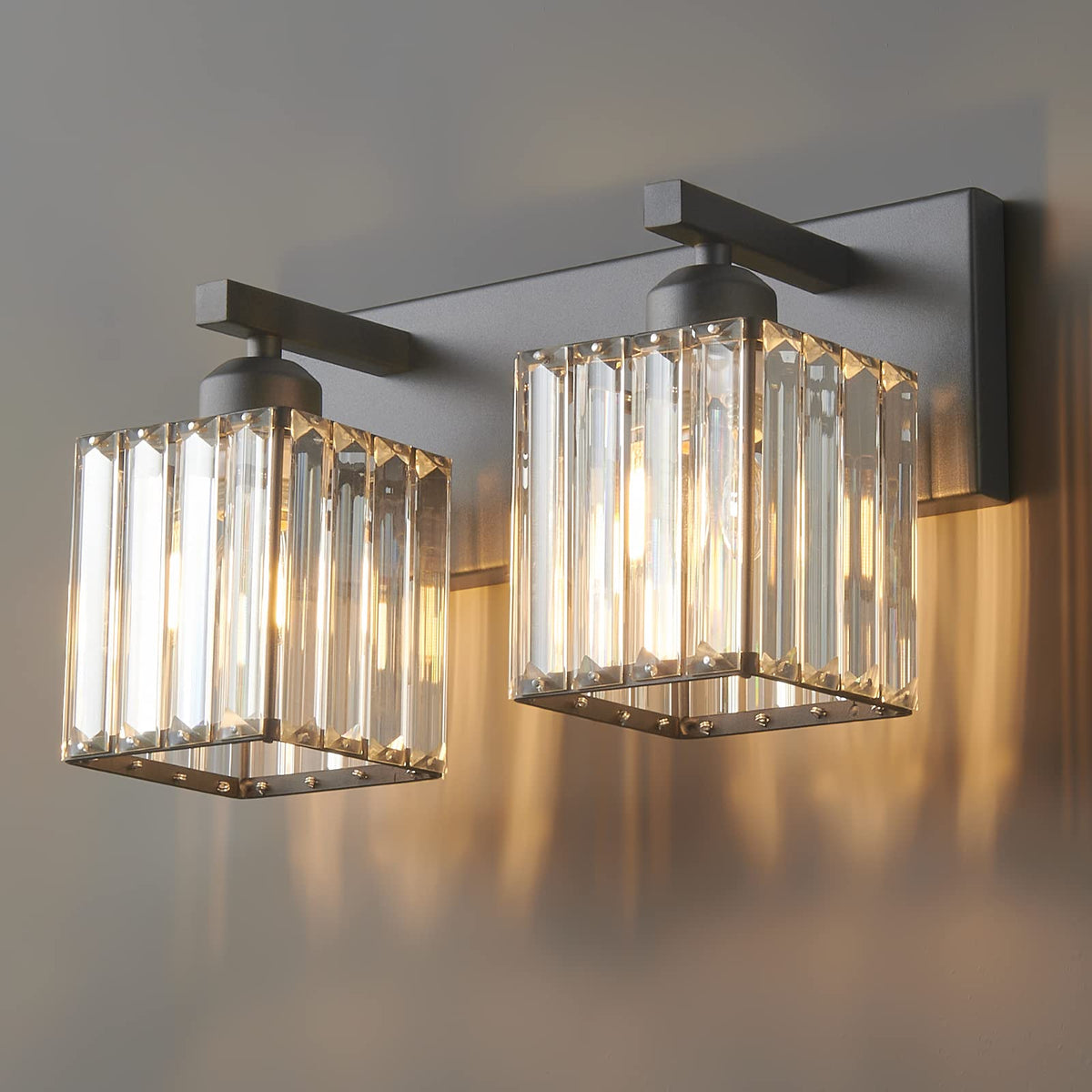 Modern Bathroom Vanity Light 3-Lights Modern Black Crystal Wall Light Bathroom Vanity Light Fixtures