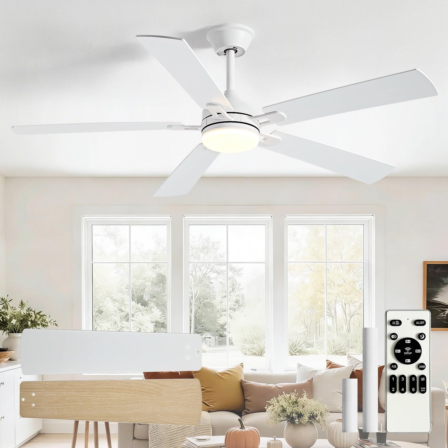 Depuley 52-Inch Ceiling Fan with Light: Black 3 Blade Outdoor Fans for Patios - Dimmable Indoor Fan with Remote Control Fandelier for Living Room Bedroom Porch Quiet Motor Reversible 6 Speed Timer