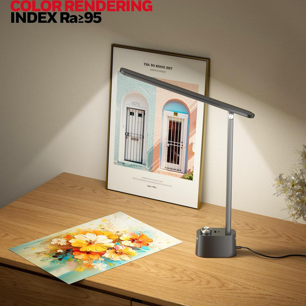 Honeywell H01 Pro Eye-Caring Compact LED Desk Lamp for Reading Home Office | Sunturalux Chips, CRI≥95, 3000K-5500K, A+C Charging, Dimmable Desk Light for College Dorm, Black
