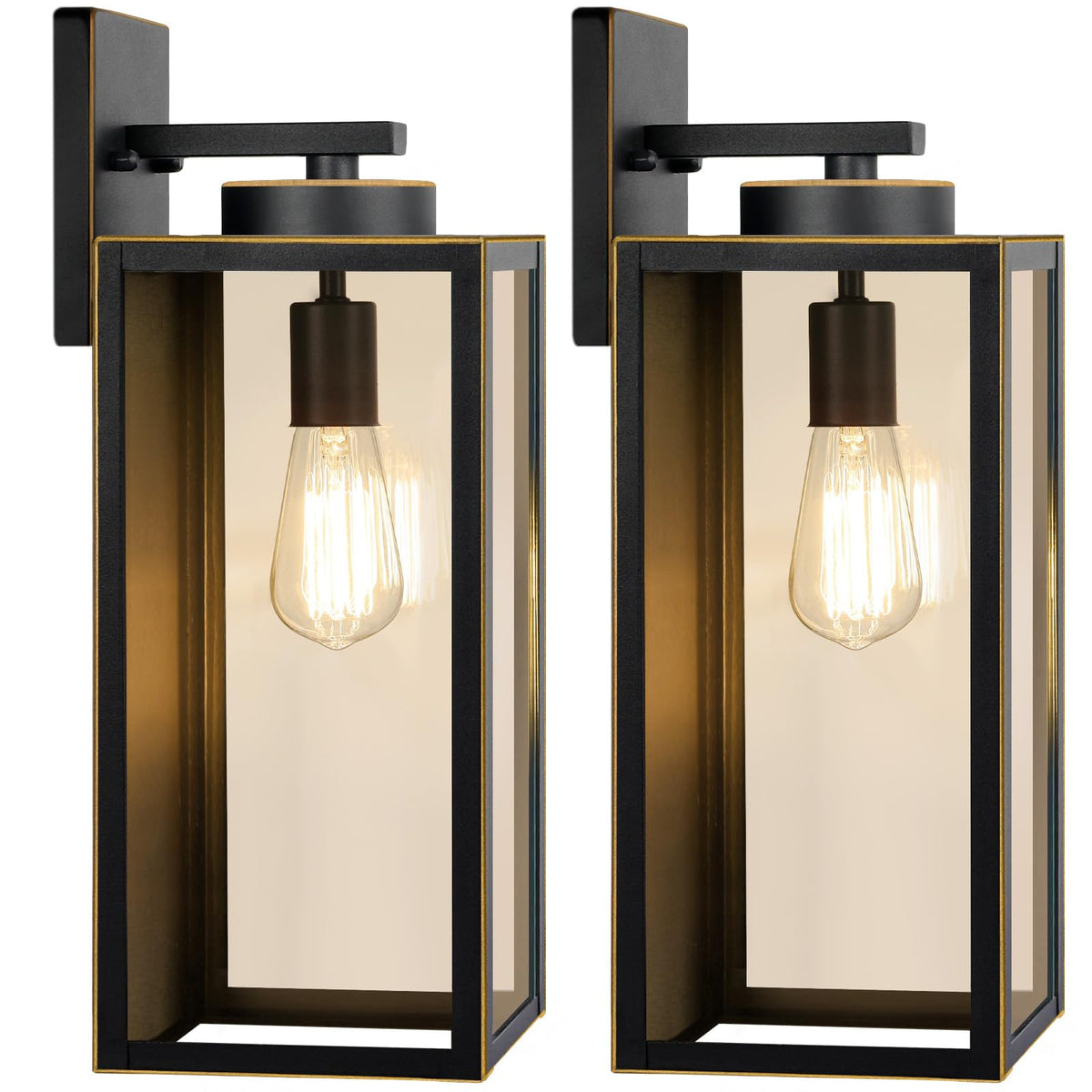 Outdoor Wall Light Fixtures, Modern Black Exterior Wall Lanterns | Waterproof Metal Construction, Rust-resistant, Quick & Easy Installation, Clear Glass Shades & Standard E26 Socket