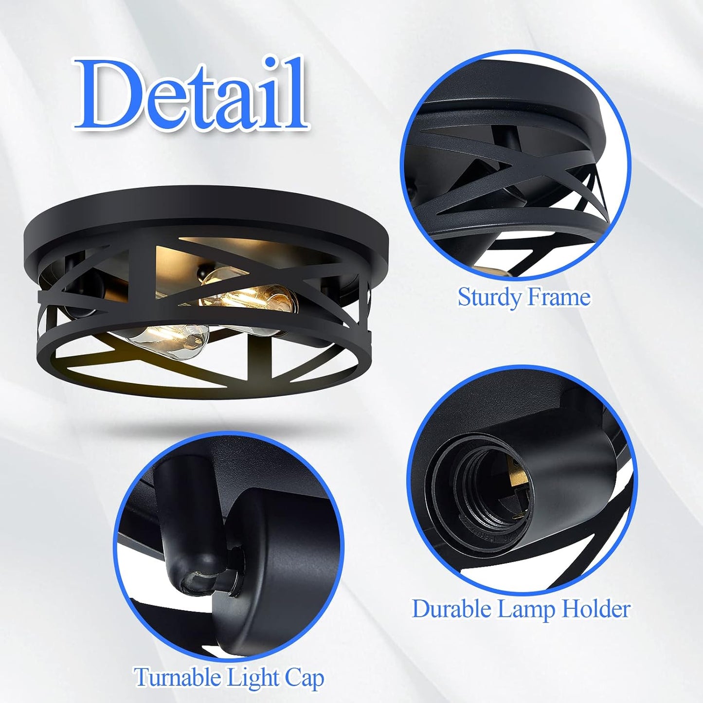 SKEJAO Flush Mount Ceiling Light Fixture,Black 2-Light Hallway Light Fixtures Ceiling,Light Fixtures Ceiling Mount for Farmhouse,Kitchen,Hall,Bedroom,Bathroom (2 Pack)