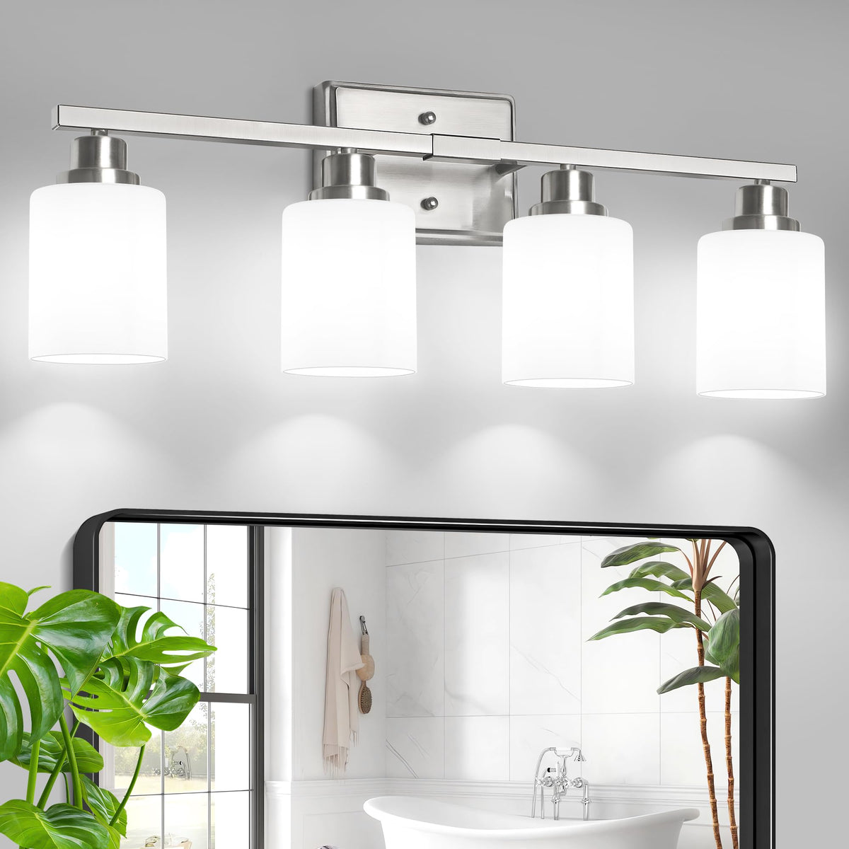 Modern Bathroom Light Fixtures, 4 Light Vanity Lights Over Mirror, Black Wall Lamp with Clear Glass for Living Room Cabinet Bedroom Porch