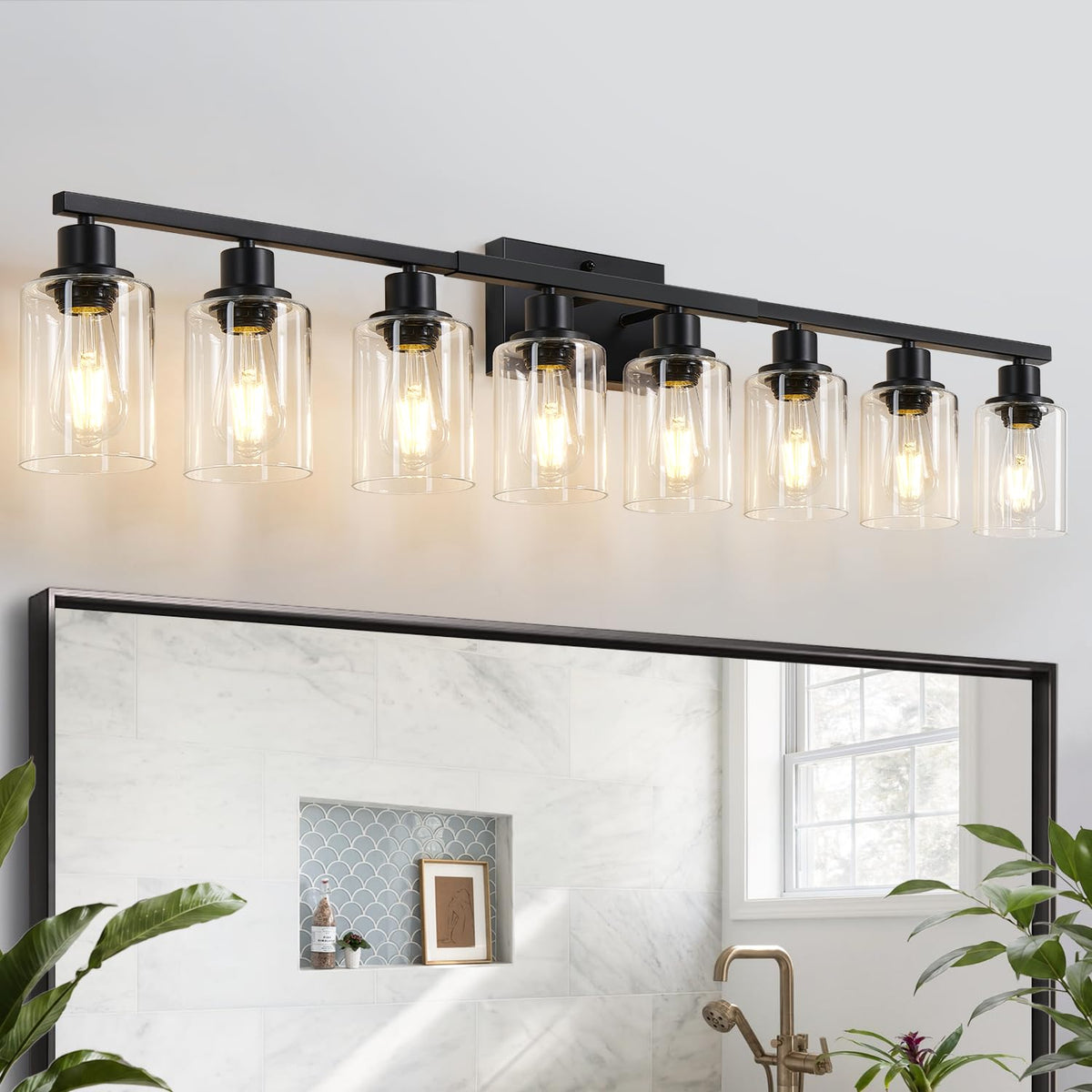 MOKATNG 4-Light Vanity Light with Milky White Shades, Brushed Nickel Bathroom Lighting Fixtures Over Mirror, Modern Bathroom Wall Lamp for Mirror Living Room Cabinet Bedroom