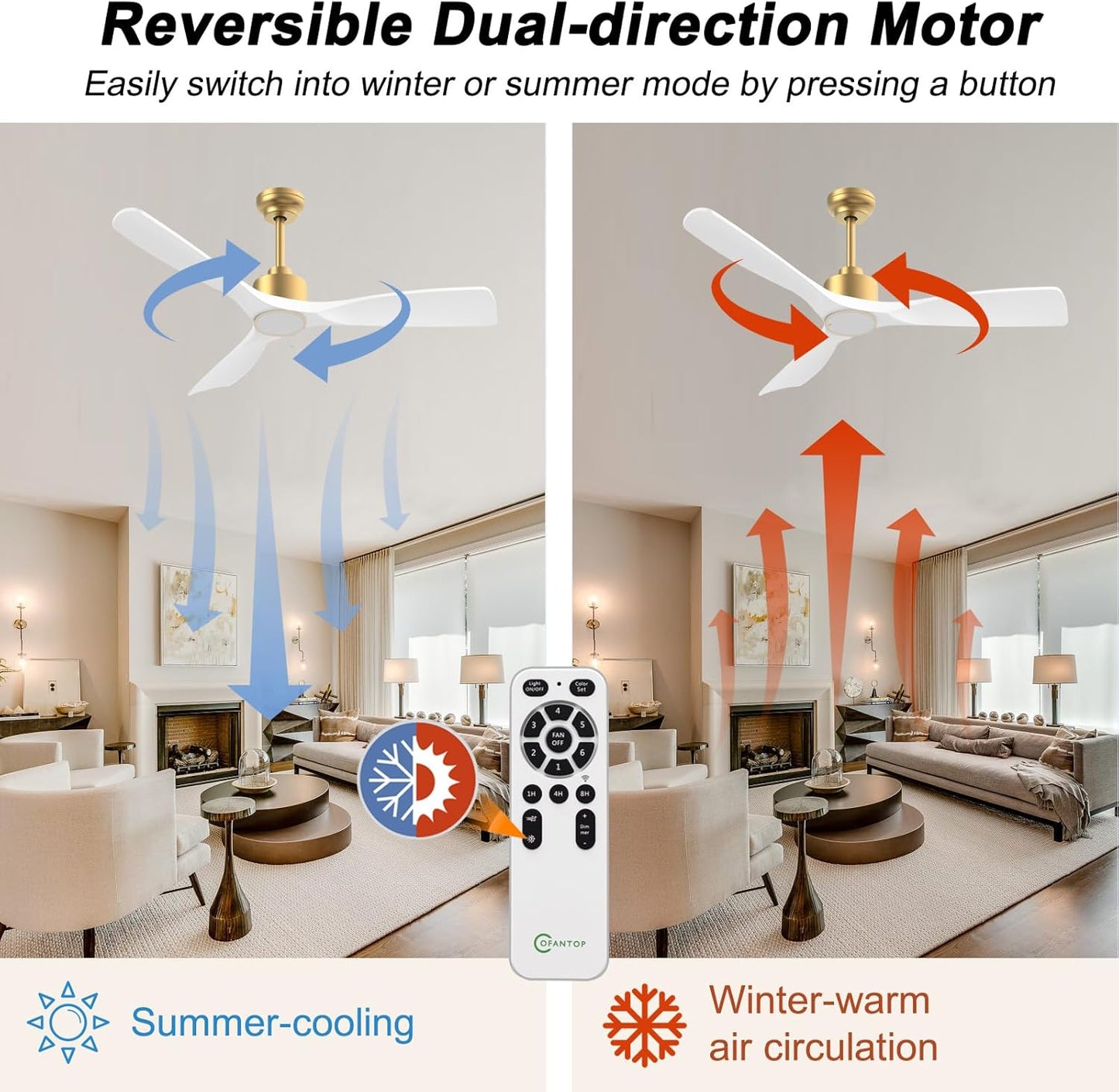 OFANTOP 52 Inch Modern White Gold Smart Ceiling Fan with Light and Remote | Whisper-Quiet & Powerful Airflow, 3-Color Dimmable LED with Memory, Reversible Motor, Timer, for Bedroom Living Room