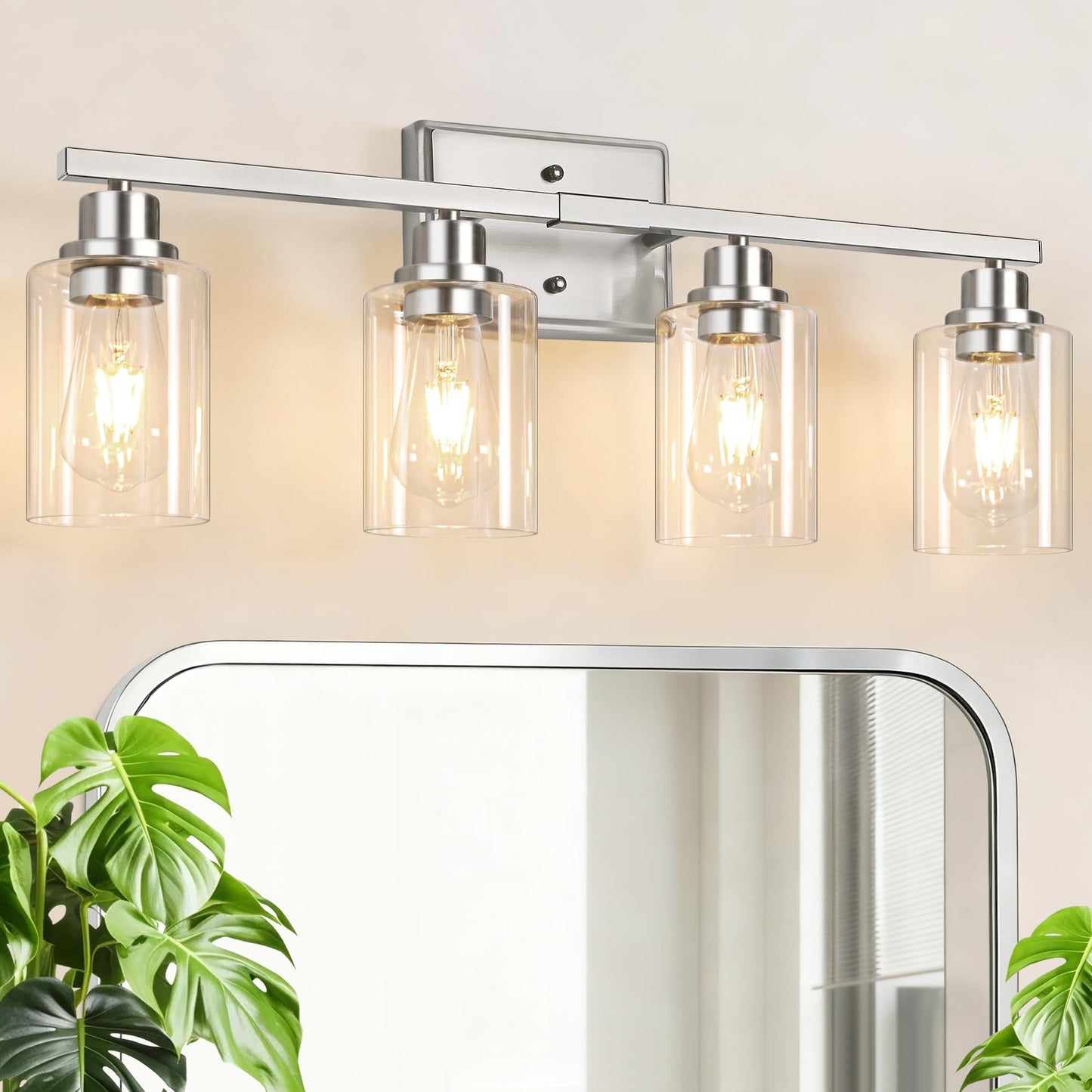 Modern Bathroom Light Fixtures, 4 Light Vanity Lights Over Mirror, Black Wall Lamp with Clear Glass for Living Room Cabinet Bedroom Porch