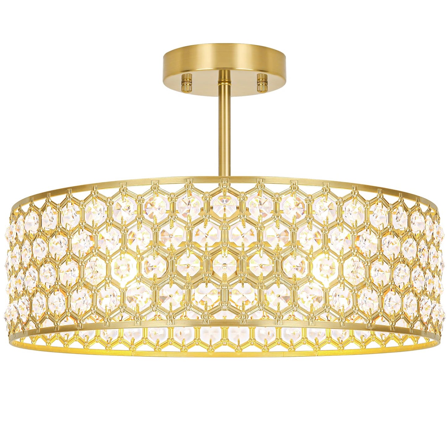 Crystal Ceiling Light Fixture, Modern Semi Flush Mount Ceiling Light, Gold Hallway Lighting Fixtures Chandelier for Kitchen, Close To Ceiling Light Fixtures for Entryway Bedroom, 1-Light, 11Inch