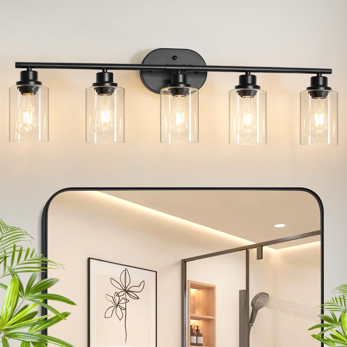 Modern Bathroom Light Fixtures, 3 Light Vanity Lights, Black Wall Lamp with Clear Glass for Bathroom, Mirror, Living Room, Bedroom, Hallway, E26 Base