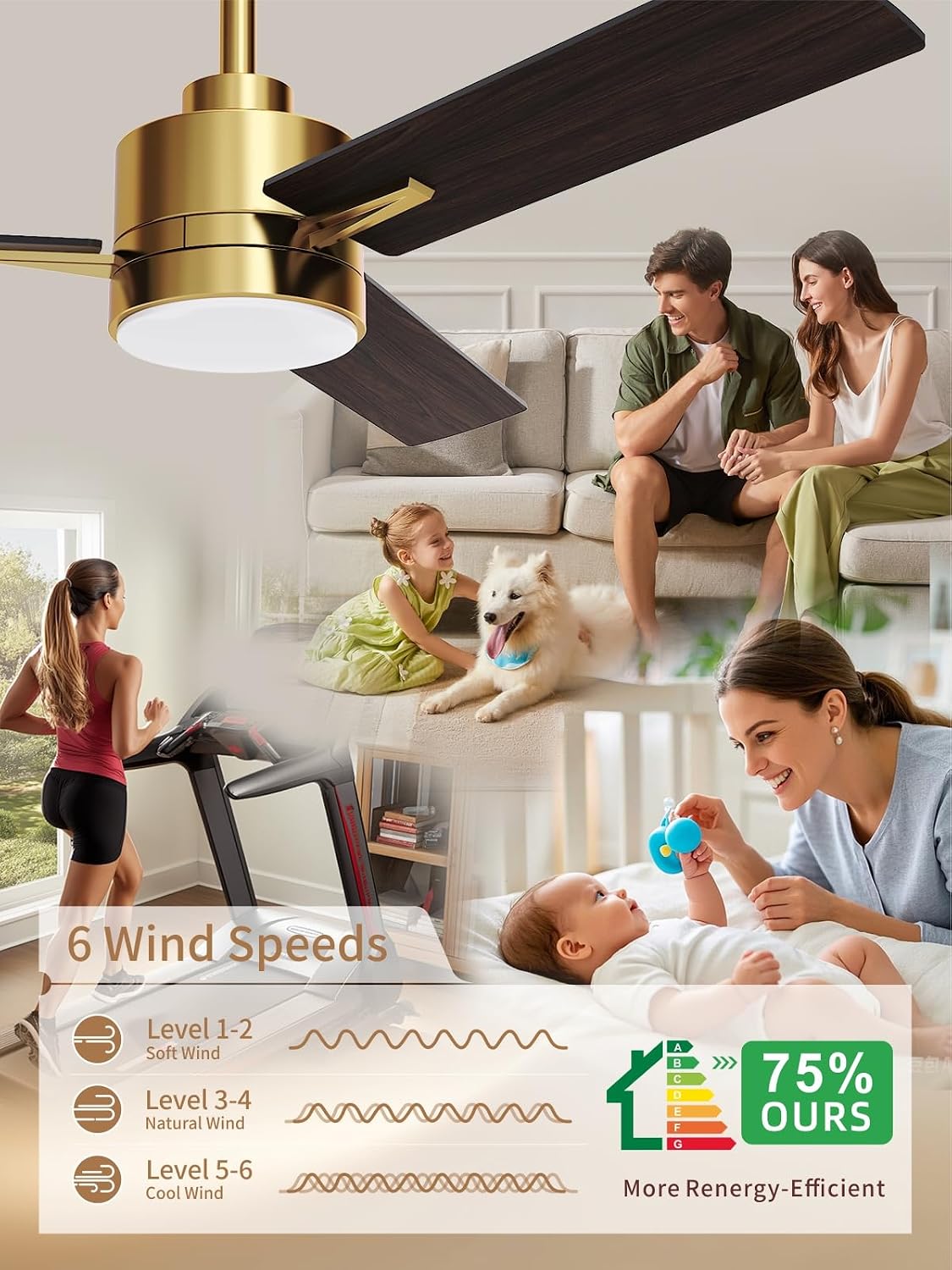 LANMEL Metal Ceiling Fan with Lights and Remote, 42 Inch, Gold & Black | Modern Low Profile Flush Mount, Reversible, 3CCT Dimmable, Quiet, LED, For Bedroom, Living Room, Indoor/Outdoor Patio Use