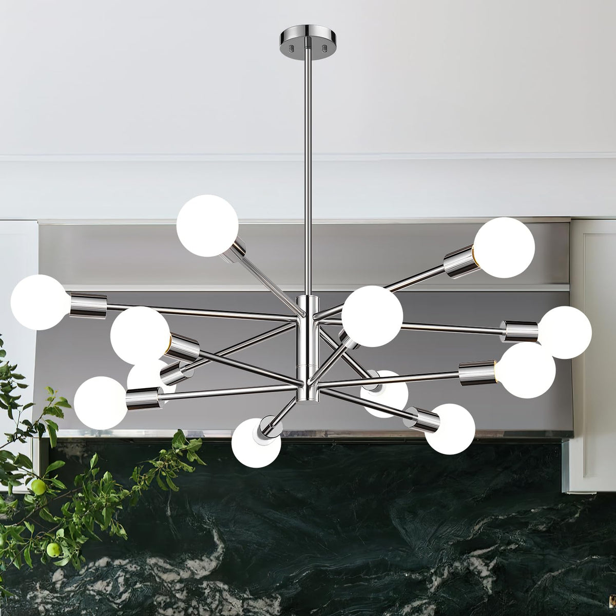 11"-52" Height Adjustable Modern Chandelier Ceiling Light Fixture, 12-Light Sputnik Chandeliers Brushed Gold and Matte Black Mid Century Chandelier Over Table, Chandeliers for Dining Room Living Room