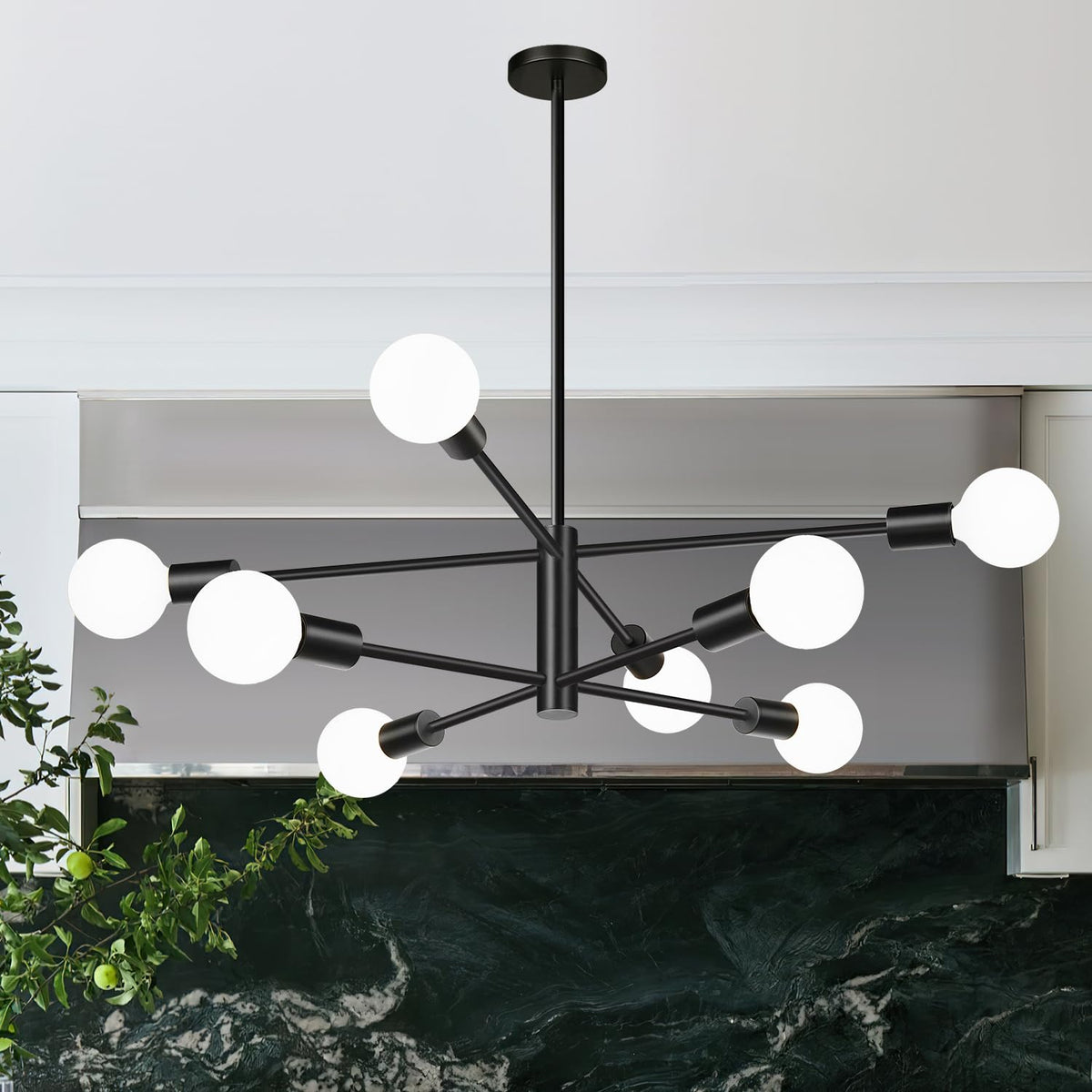 11"-52" Height Adjustable Modern Chandelier Ceiling Light Fixture, 12-Light Sputnik Chandeliers Brushed Gold and Matte Black Mid Century Chandelier Over Table, Chandeliers for Dining Room Living Room