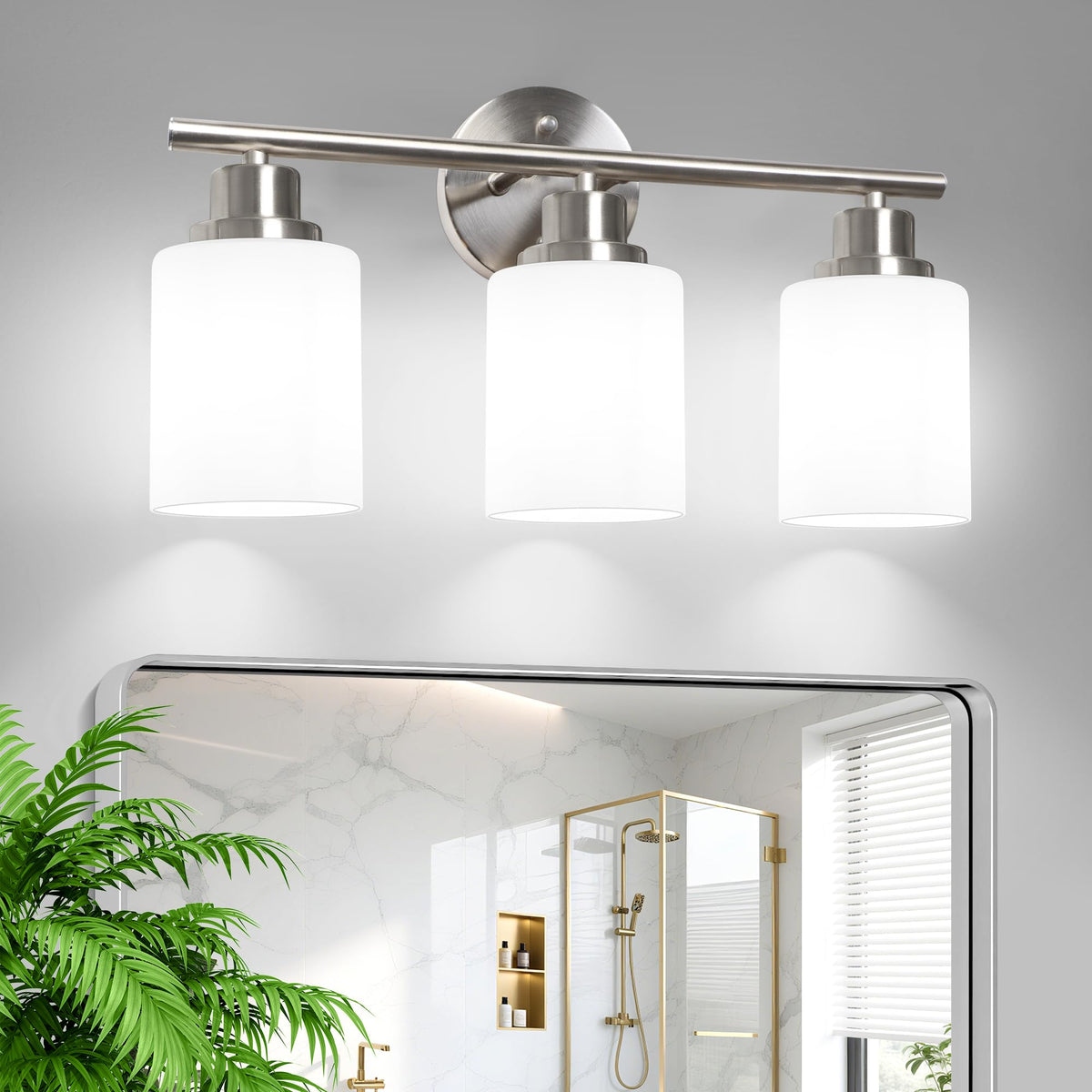 Modern Bathroom Light Fixtures, 3 Light Vanity Lights, Black Wall Lamp with Clear Glass for Bathroom, Mirror, Living Room, Bedroom, Hallway, E26 Base