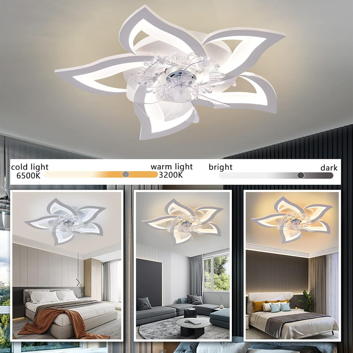 Bevenus Low Profile Ceiling Fan with Lights,110v Modern Dimmable Flower Shape, Remote Control/app Control,Timing 6 Gear Speeds Fan Ceiling Lamp.