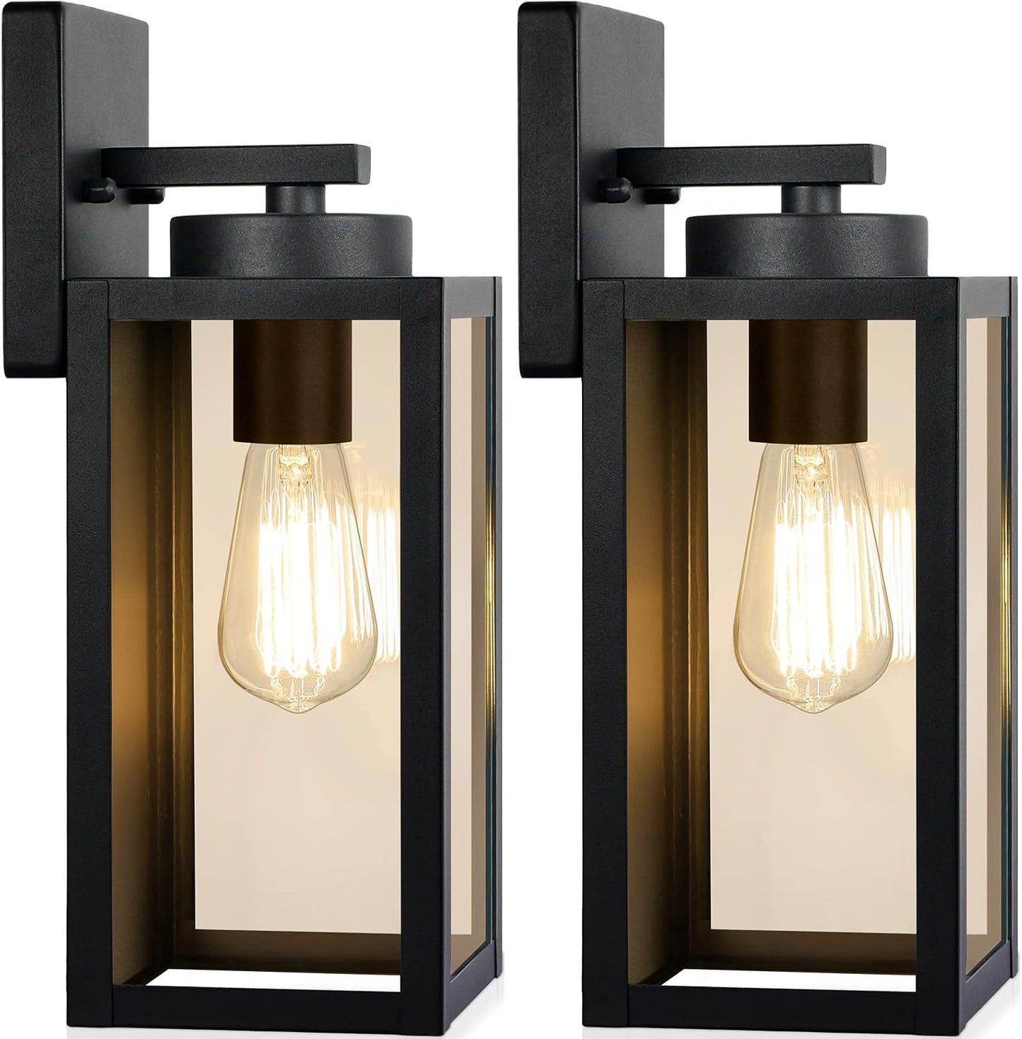 Outdoor Wall Light Fixtures, Modern Black Exterior Wall Lanterns | Waterproof Metal Construction, Rust-resistant, Quick & Easy Installation, Clear Glass Shades & Standard E26 Socket