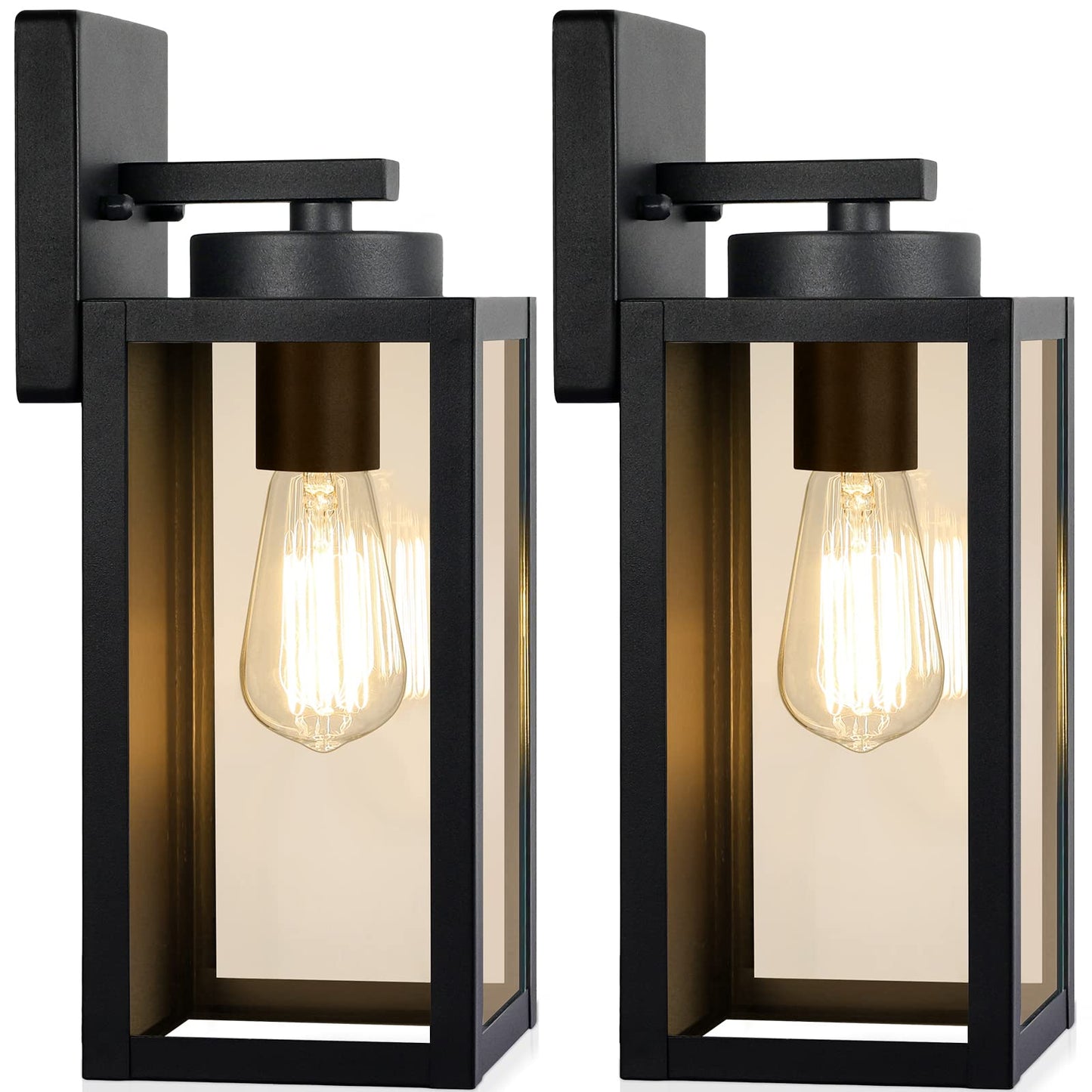 Outdoor Wall Light Fixtures, Modern Black Exterior Wall Lanterns | Waterproof Metal Construction, Rust-resistant, Quick & Easy Installation, Clear Glass Shades & Standard E26 Socket