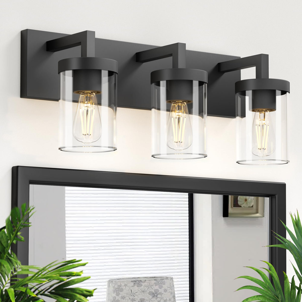 Bathroom Vanity Light, 3 Light Matte Black Vanity Lights with Clear Glass Shade, 22in Modern Wall Sconces, Bathroom Lighting Fixtures Over Mirror for Living Room