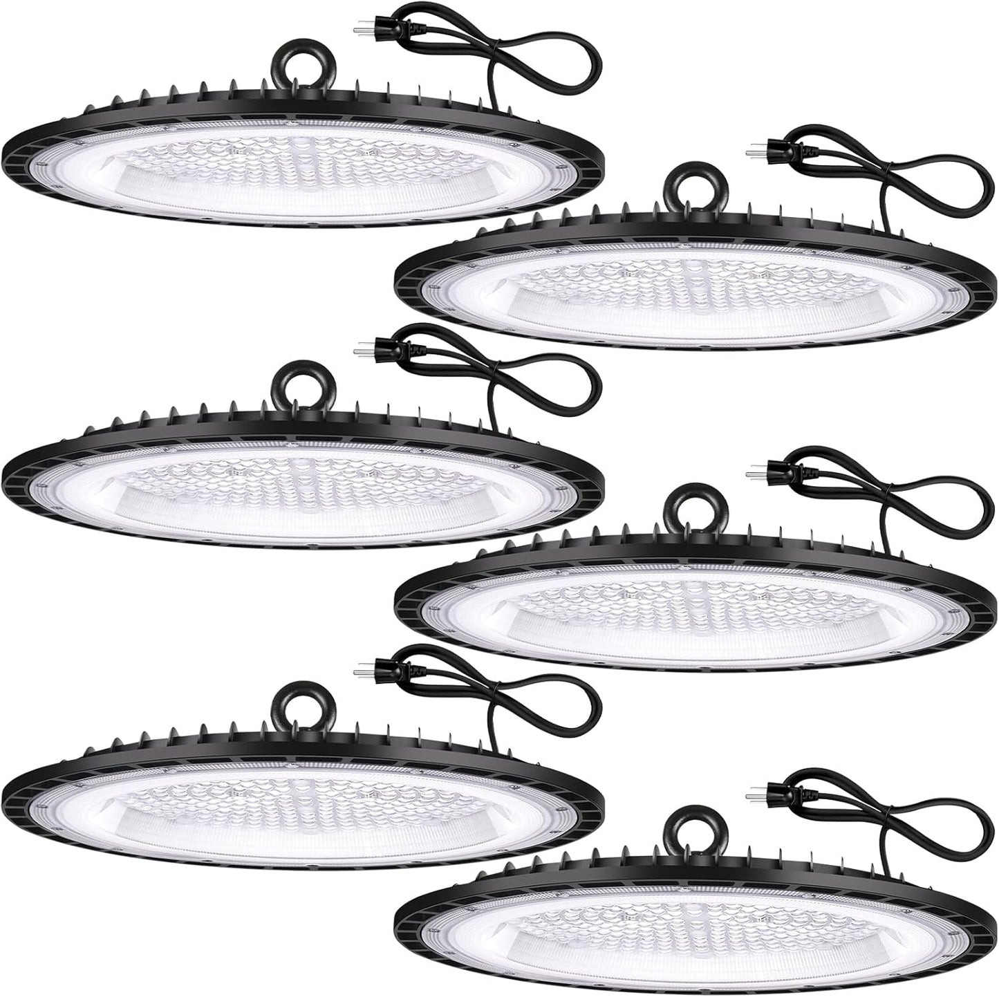 YANYCN 6 Pack 200W UFO Led High Bay Light Fixture,120VAC,30800LM,5000K Daylight Commercial Shop Bay Lighting,[850W MH/HPS Equiv.] US Plug Area Lighting for Warehouse/Barn/Gym/Factory/Workshop